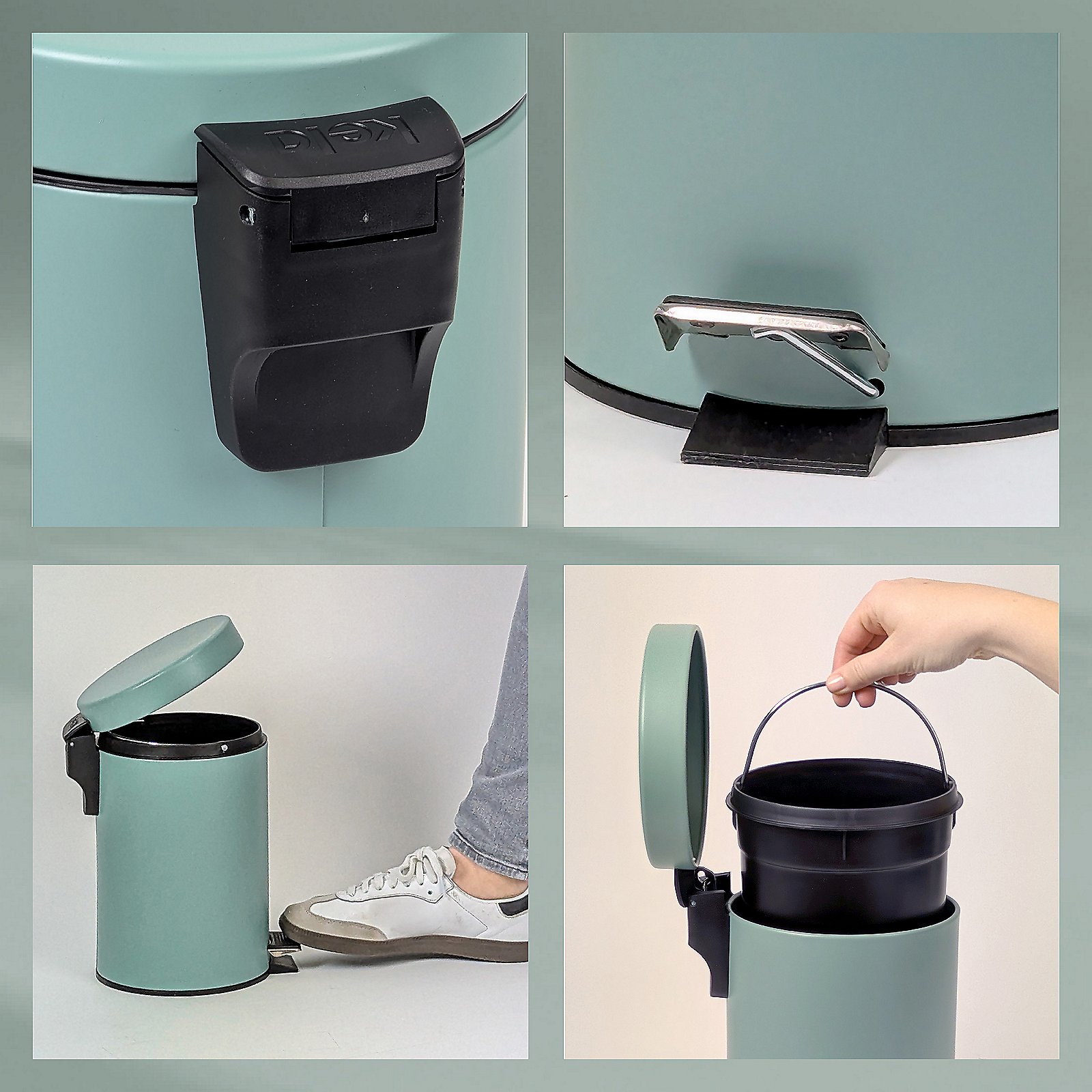 Kela Kosmetikeimer Monaco ROSE in Jadegrün matt, Band, Zinn