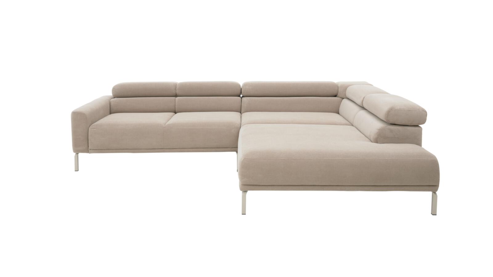 Roomio Polsterecke NO. 4106 ca. 303x219cm in Feincord sand, Sofa, Ecksofa, Beige, Samt, Metallbeine