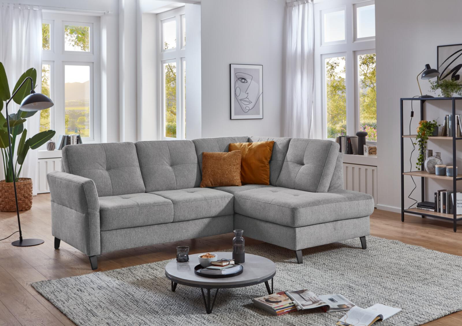 Sit & More Polstergruppe VARESE ca. 230x170cm in Stoff Orlean grau, Couch, Mobiliar, Inneneinrichtung, Tabelle, Wohnzimmer