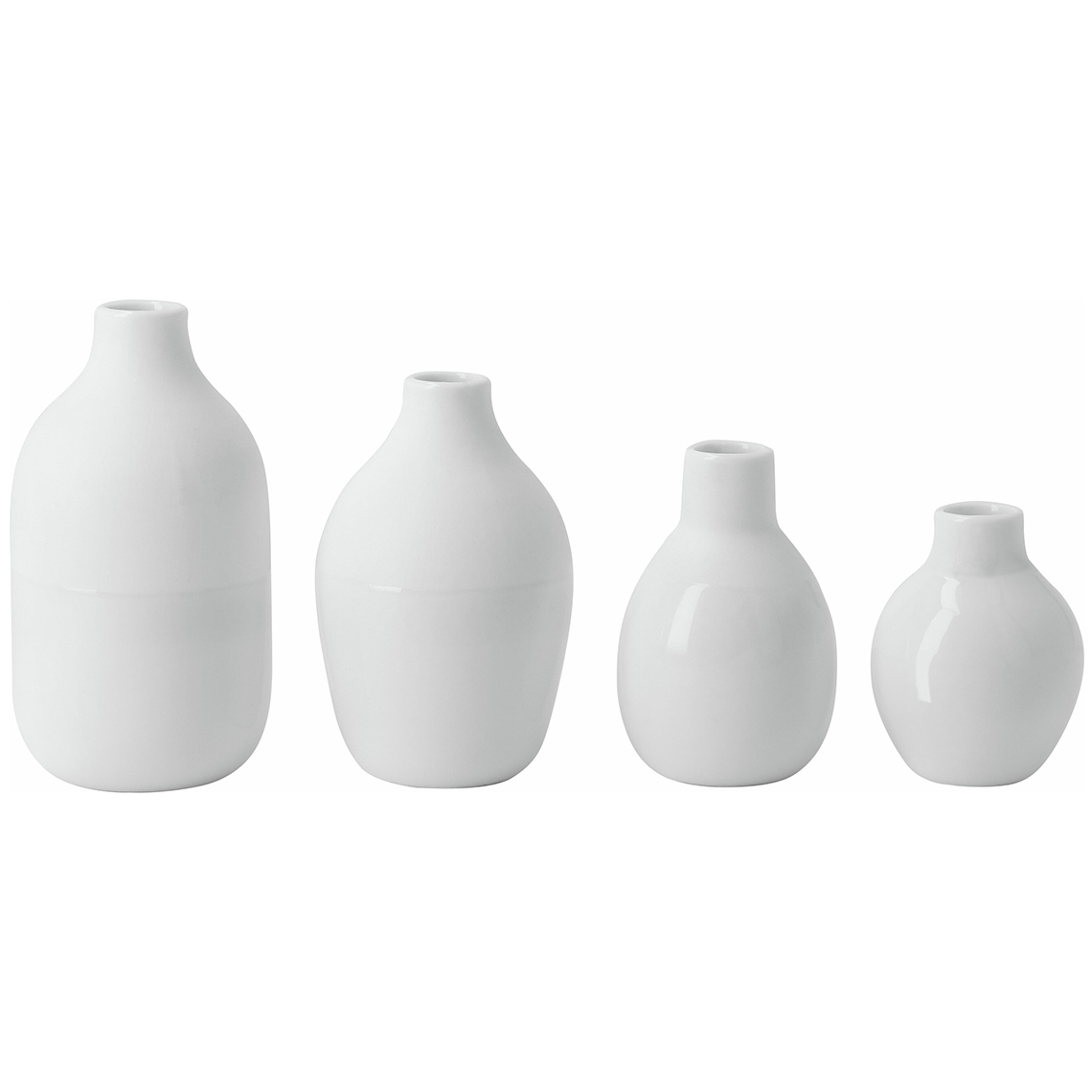 Räder Mini Flaschenvasen 4er-Set in Farbe weiß, Vasen-Set, Porzellan, Weiß, versch. Größen, minimalistisch