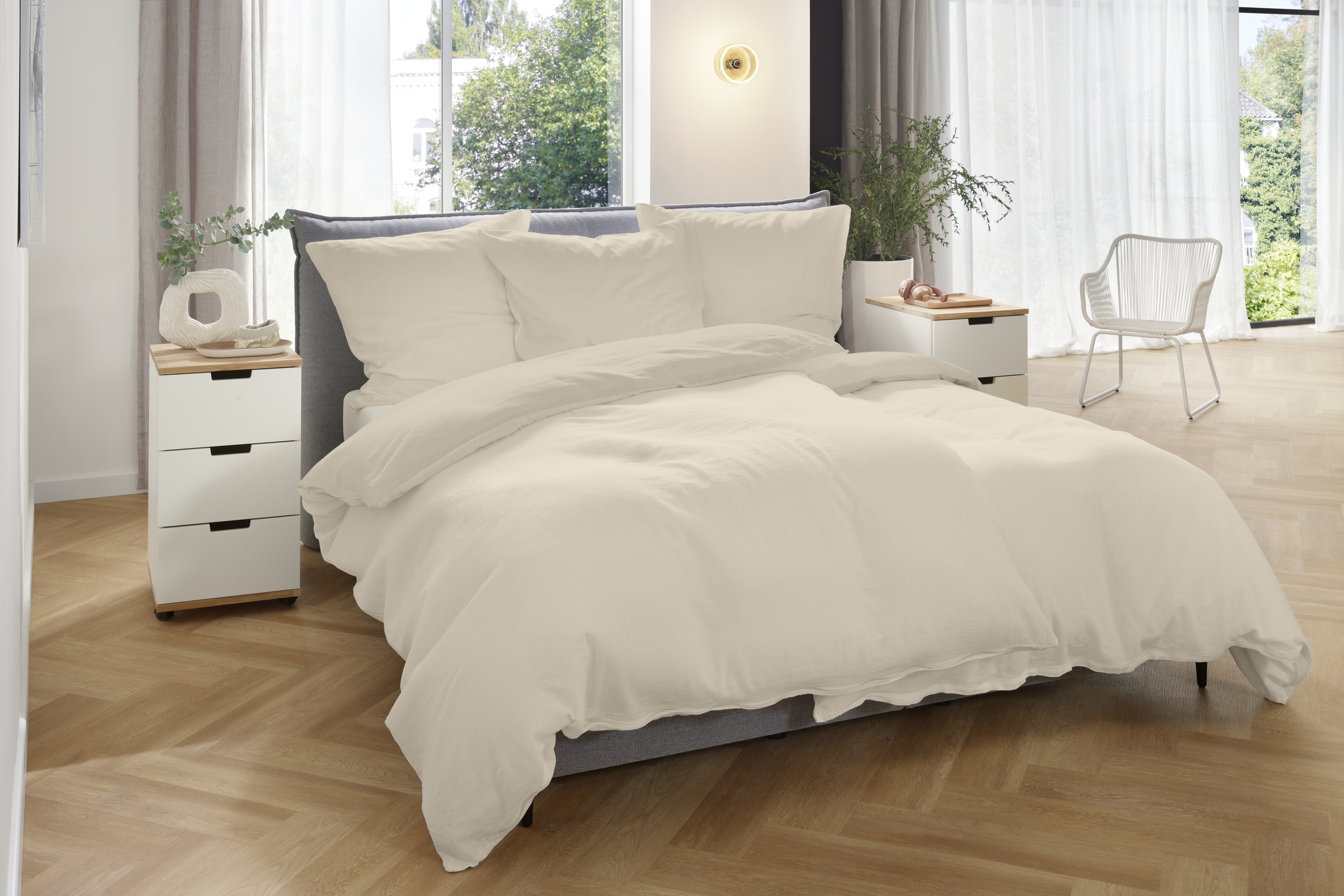 Hahn Haustextilien Halbleinen-Bettwäsche 155x220 ca. 155x220cm, Kopfkissen ca. 80x80cm in Farbe leinen