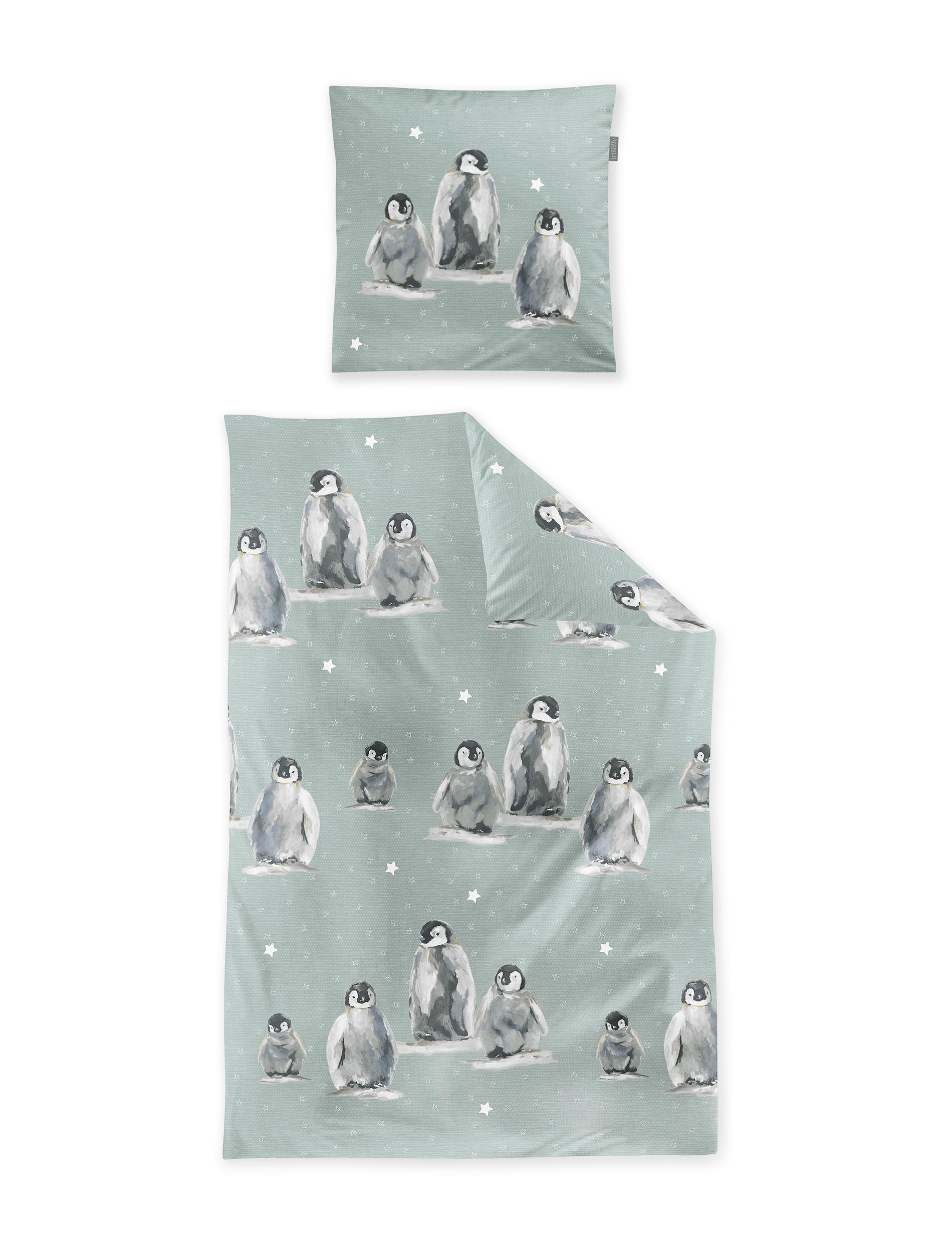 Irisette Feinbiber Bettwäsche PANDA ca. 155x220cm in Farbe jade