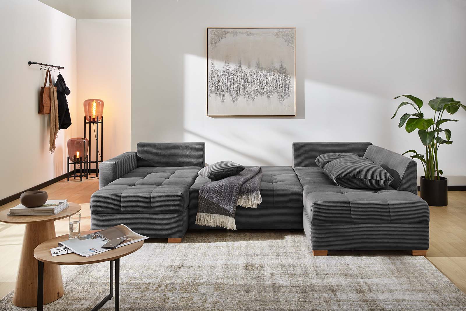 JOB Wohnlandschaft ABBY ca. 170x313x200cm in Dessin Cord dunkelgrau, Moebel, Couch, Inneneinrichtung, Malerei, Handtasche