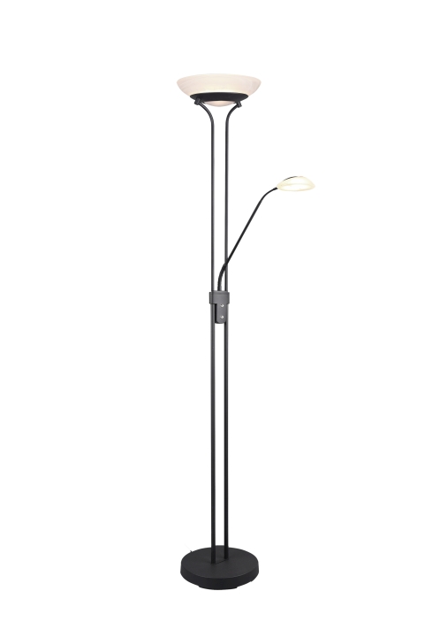 Reality Leuchten LED-Stehleuchte ORSON in schwarz matt, Schirm Glas alabasterfarbig
