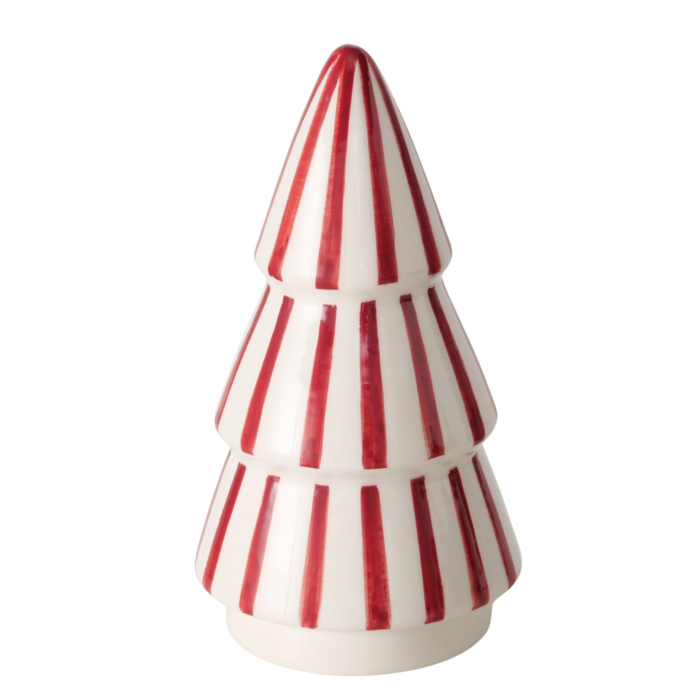 Boltze Dekoaufsteller Fryo in Farbe Steingut Farbmix, Keramik-Weihnachtsbaum, Rot-weiß gestreift, Tischdekoration, Glasiert