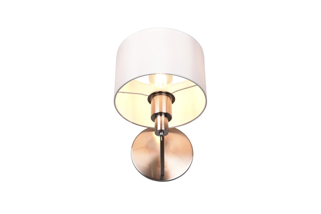 Trio Wandleuchte CASSIO 1-flammig in Farbe Nickel matt, Stoff weiß Trio Wandleuchte CASSIO in Nickel matt, Stoff weiß