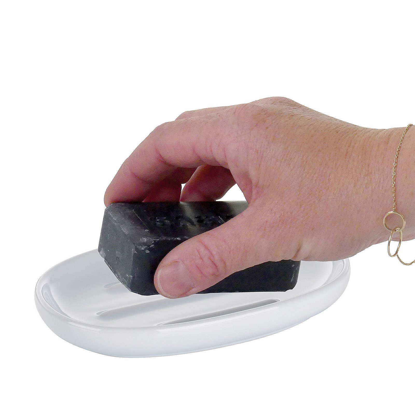 Kela Seifenschale Isabella Keramik Weiß, hand, Seife, Seifenhalter, Stein, schwarz