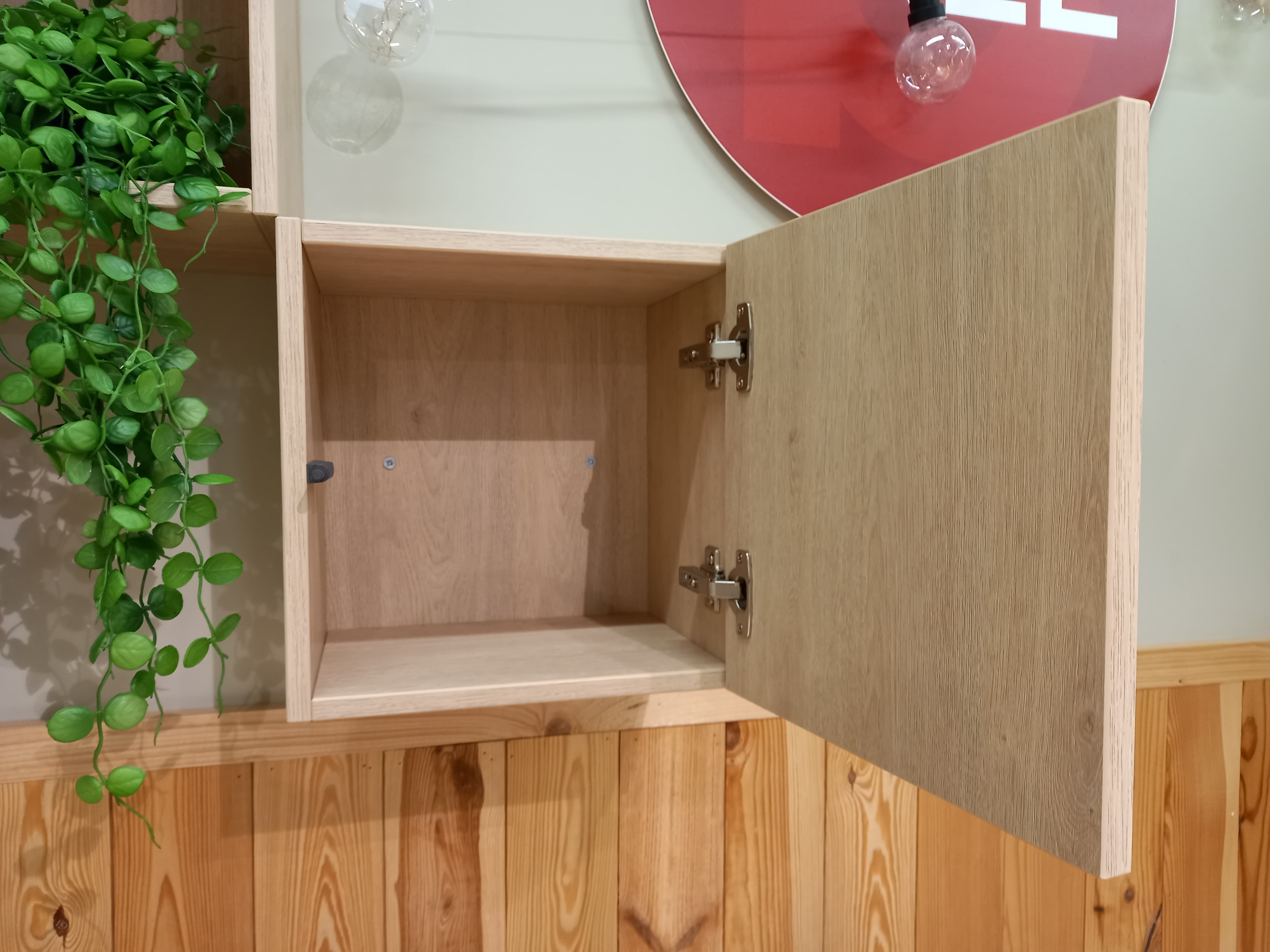 Hängeelement COCOON in Farbe , Wandschrank, Holzoptik, helle Eiche, Tür mit Scharnieren