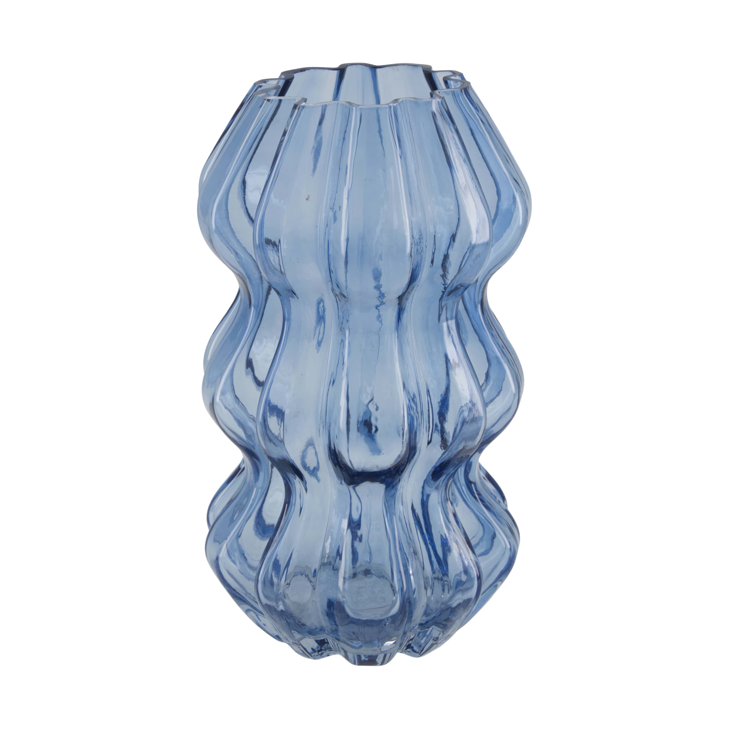 Dijk Natural Collections Vase in Farbe blau, Glasvase, Blaues Glas, Gerippte Oberfläche, Skulpturale Form