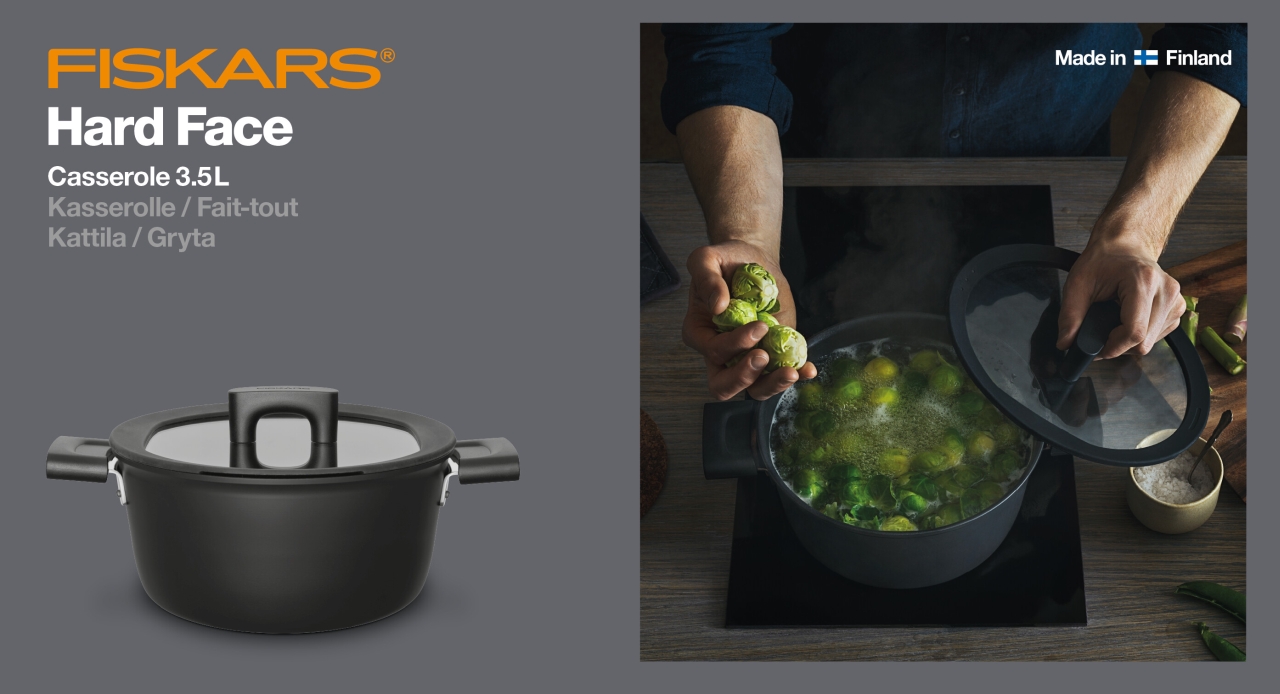 Fiskars Kasserolle mit Deckel HARD FACE 3,5Ltr./22cm in Farbe Black