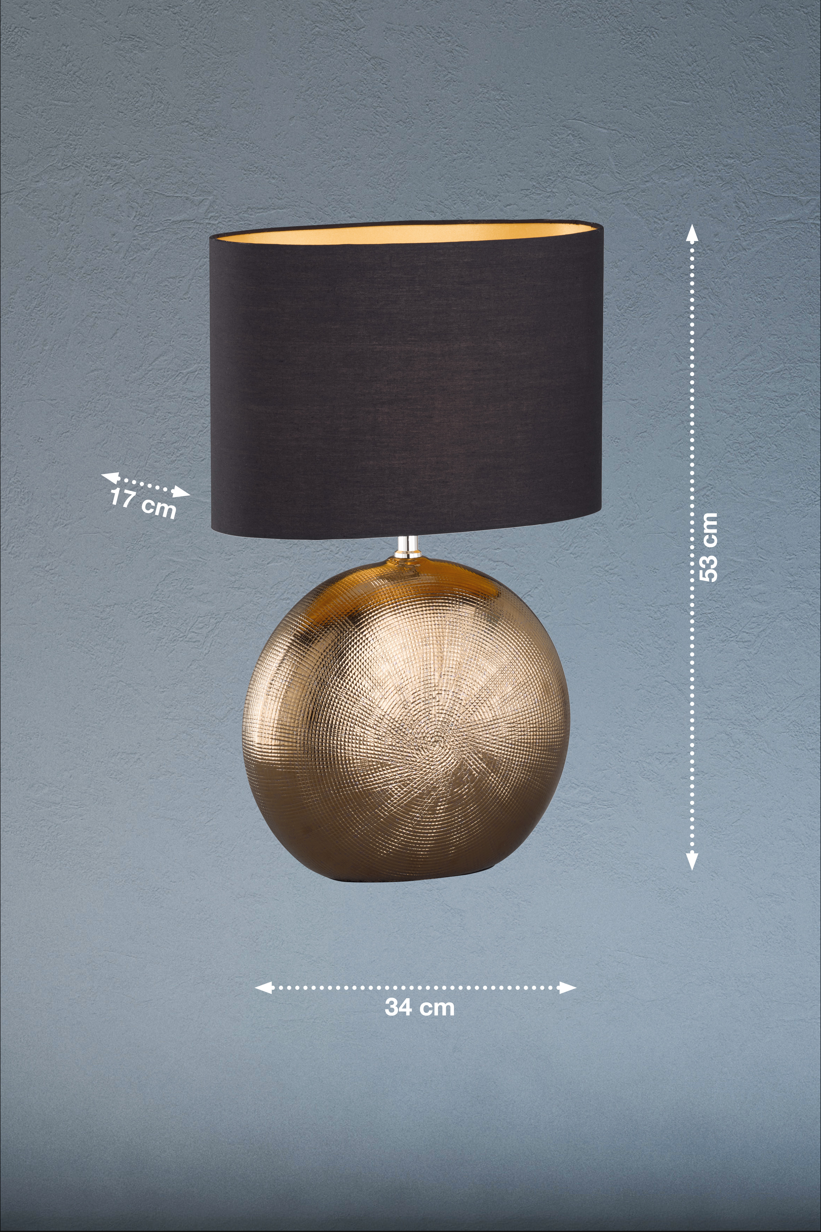 Fischer & Honsel Tischleuchte FORO 1-flammig in Farbe Keramik bronzefarbig antik/Stoff schwarz Chintz innen goldfarbig Fischer & Honsel Tischleuchte FORO in Keramik bronzefarbig antik/Stoff schwarz Chintz innen goldfarbig