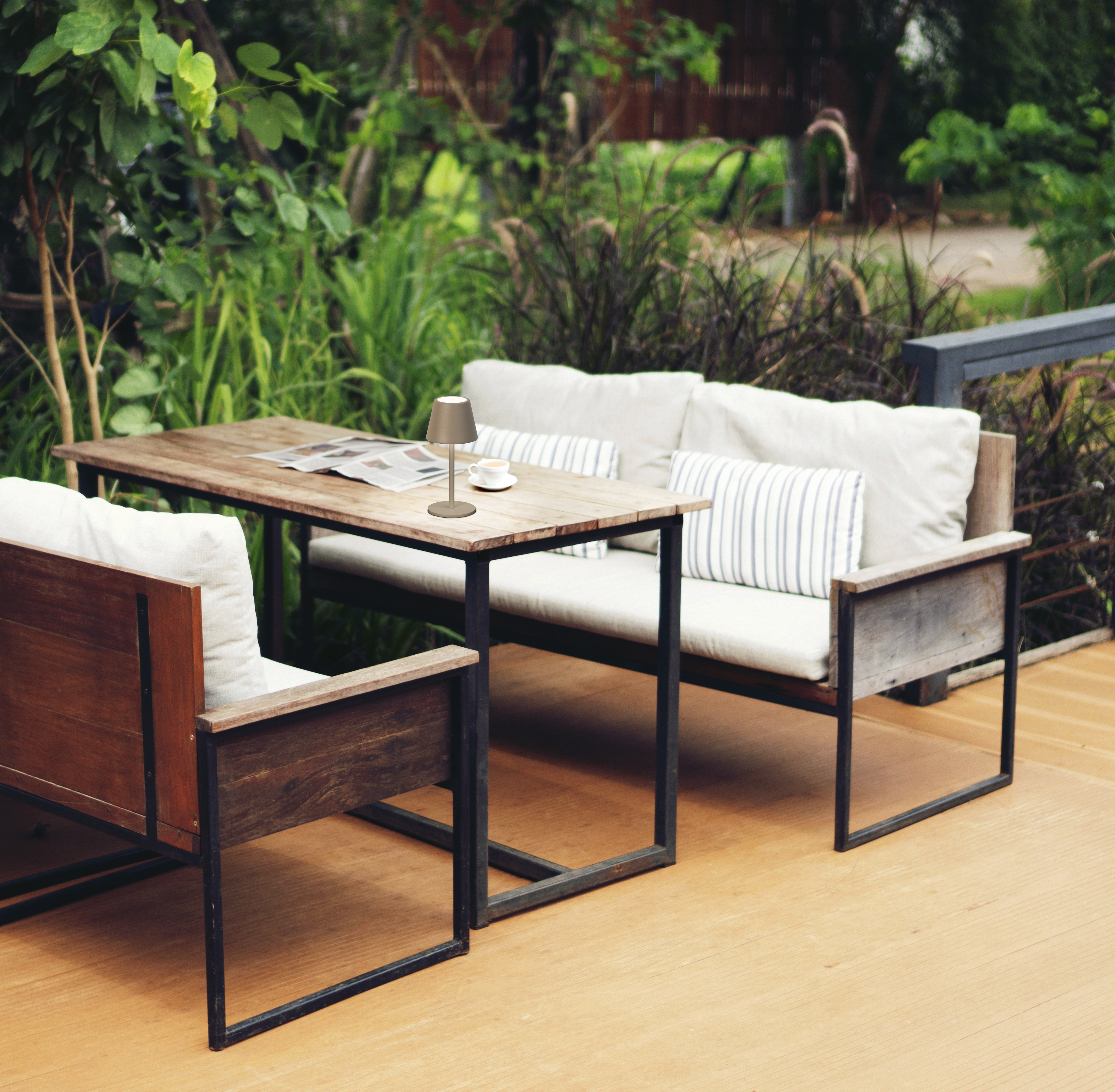 FH Lighting LED-Tischleuchte SALERNO in Metall grau-braun