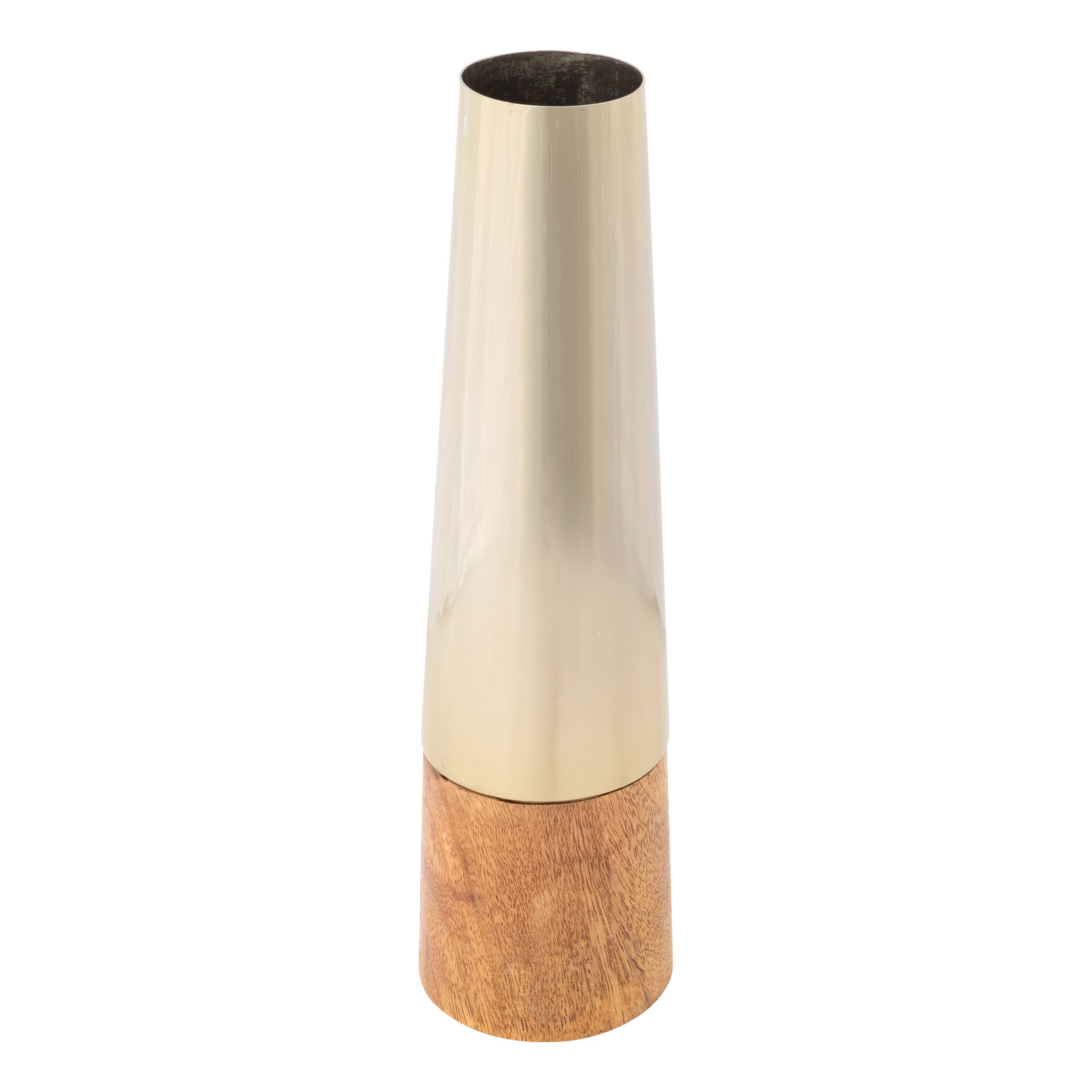 Gasper Edelstahl/Mango-Holz Vase Tamara ca. 31 x 9 cm in champagner