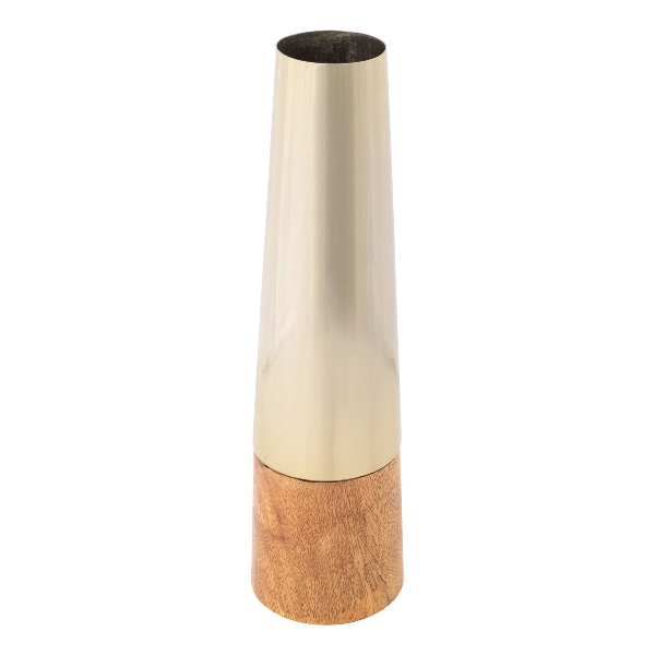 Vase 31x9cm TAMARA in Beige, trombone, Messing, Holzsockel, Messingmundstück, Messingstiel
