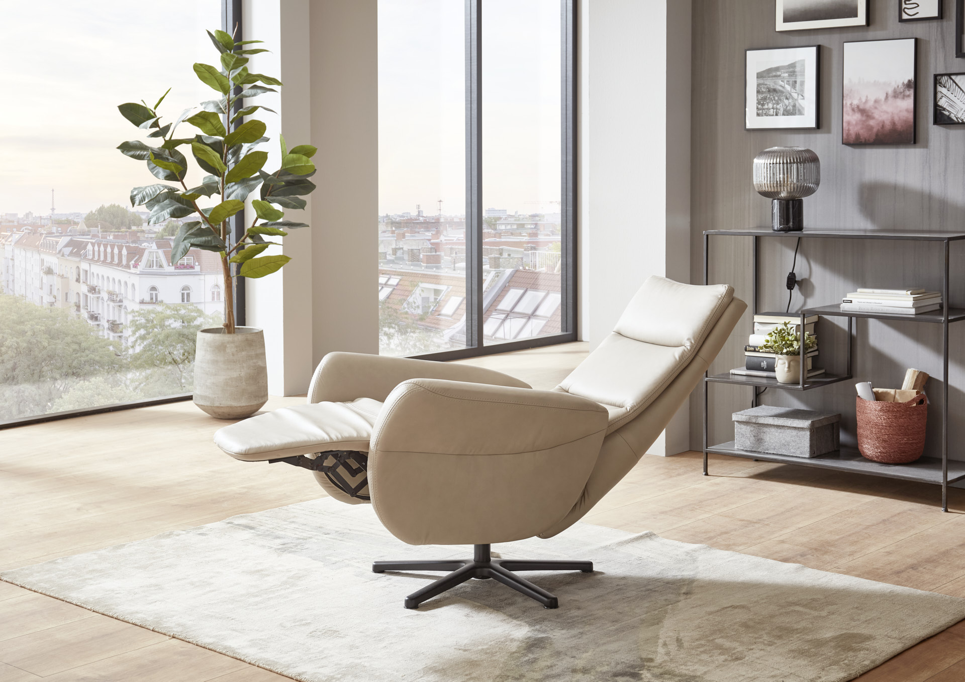 Relaxsessel PN-RS20038 in Leder Vivre pearl, Moebel, Stuhl, Pflanze, Teppich, Drinnen