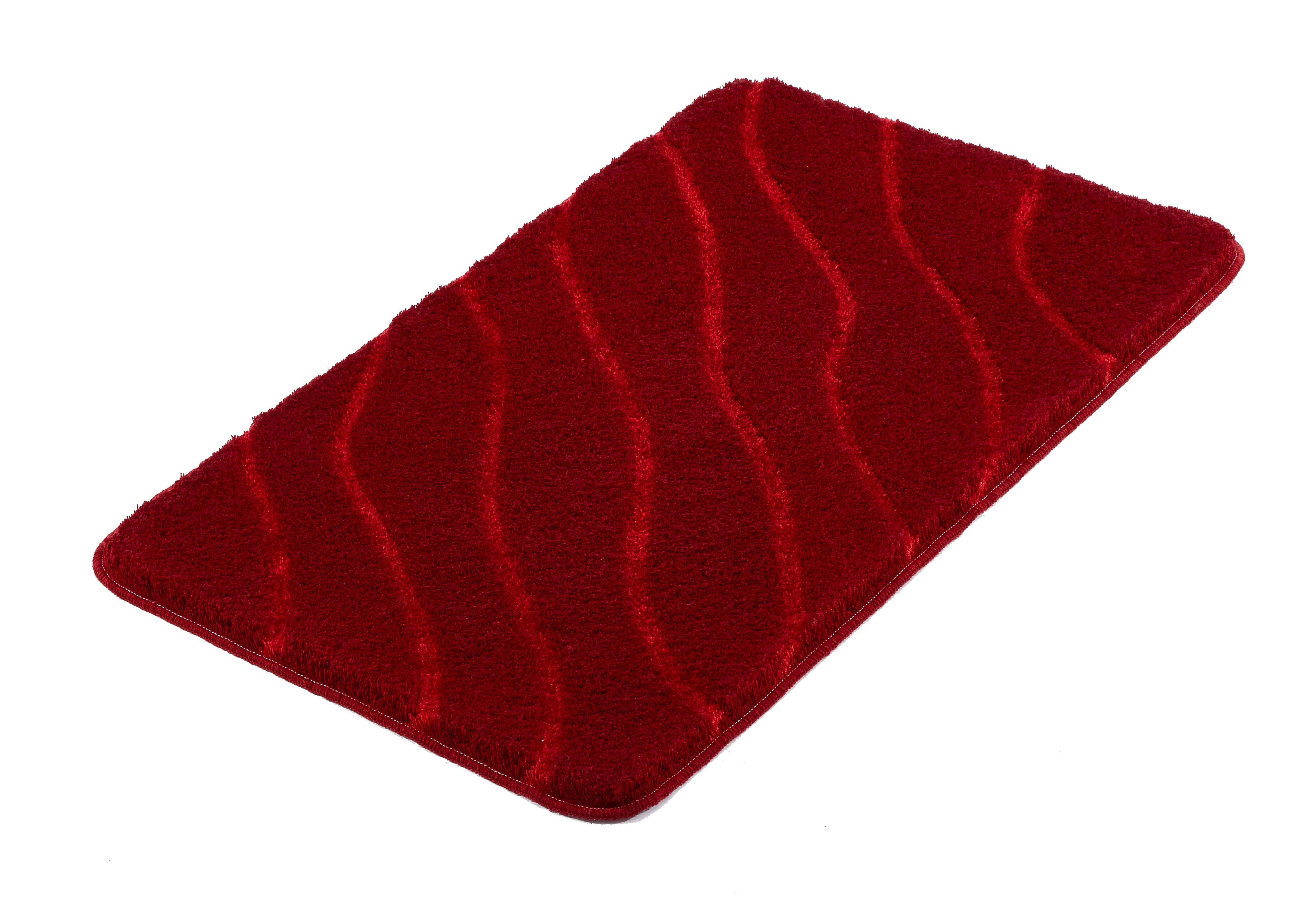 Kleine Wolke Badteppich TRAM ca. 60x100cm in Farbe Granat, Badematte, Rot, Flauschig, Rutschfest, Waschenbar