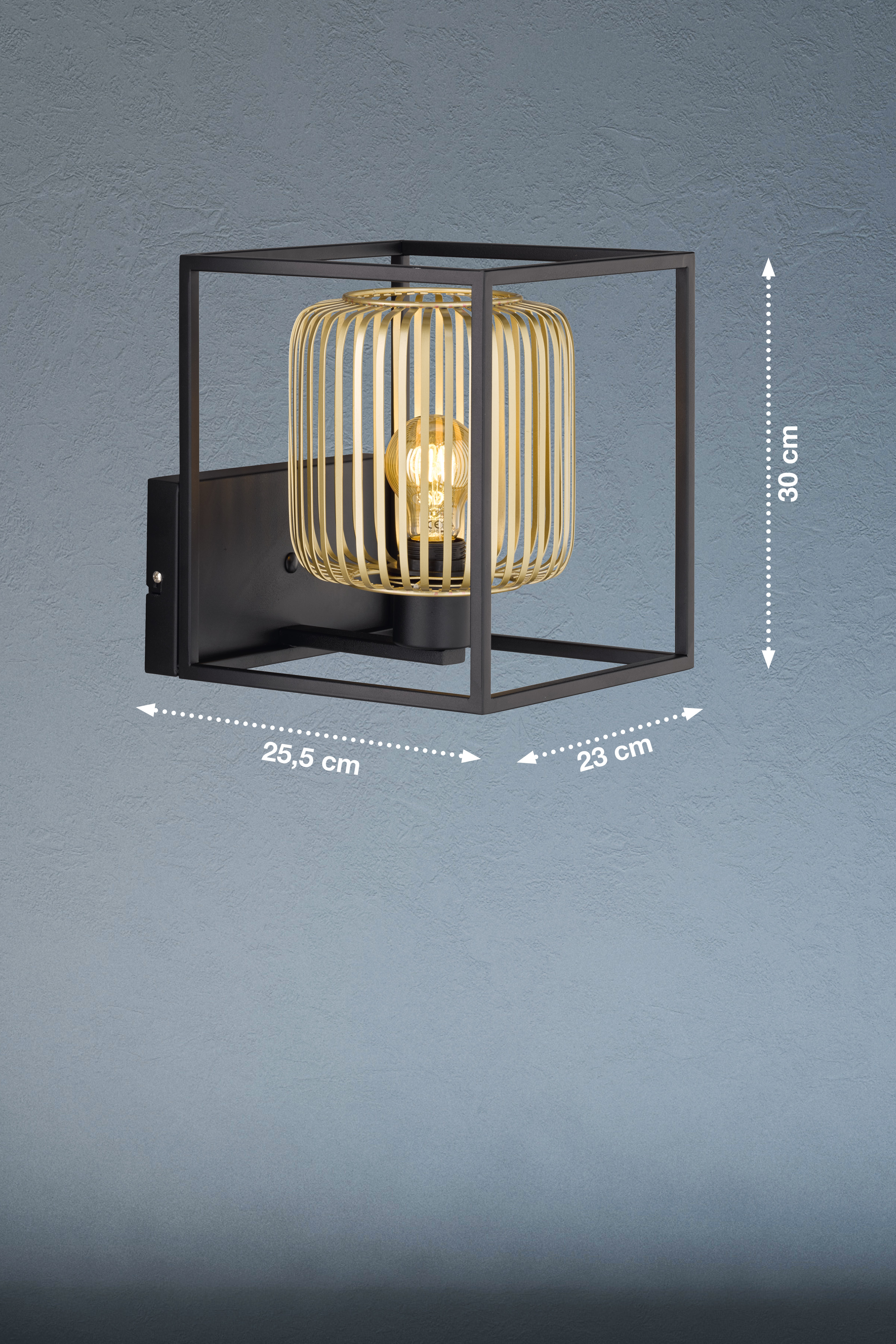 Fischer & Honsel Wandleuchte CAYDO in Metall sandschwarz/Metall goldfarbig 