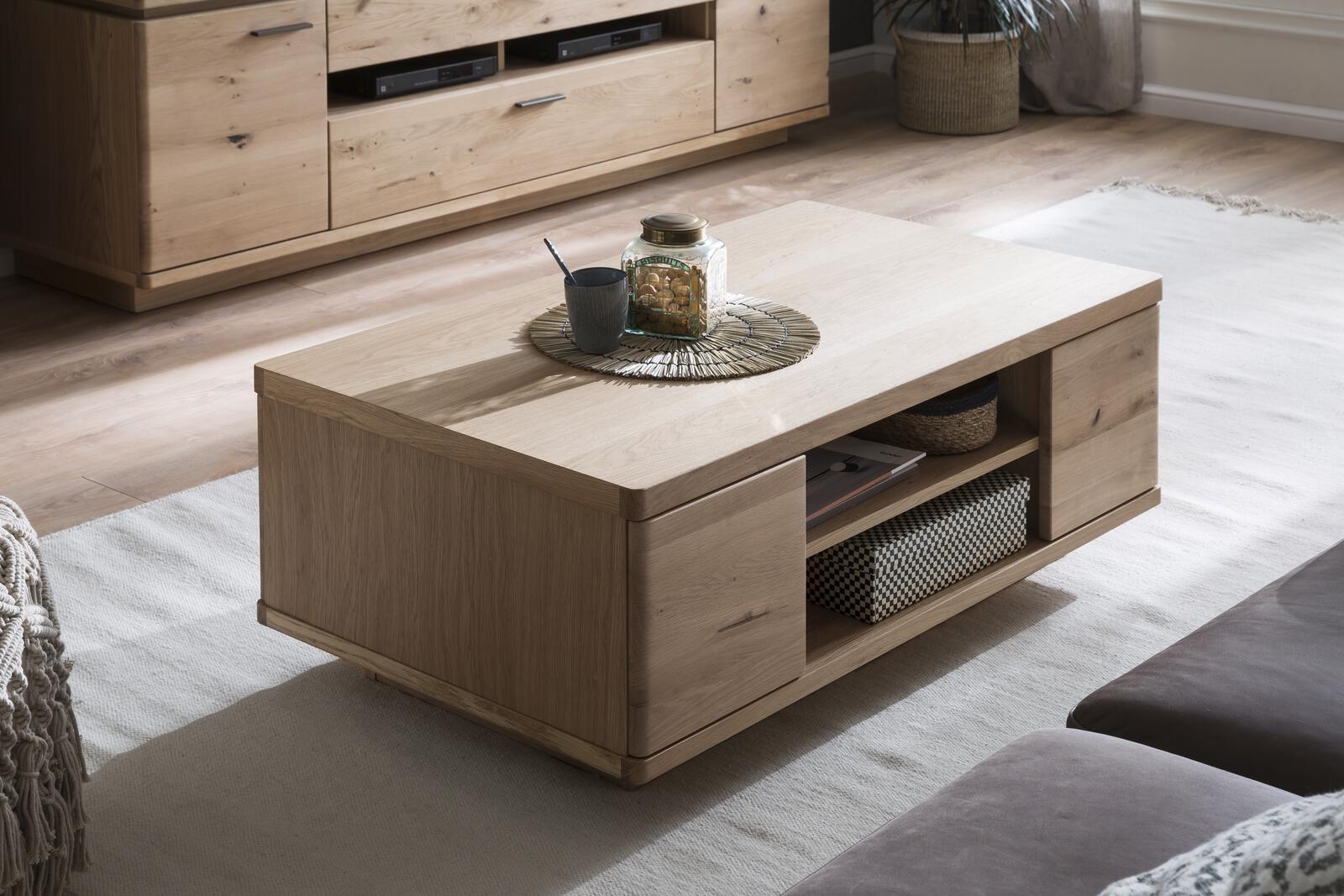 Couchtisch Barcelona in Balkeneiche bianco geölt, ca. 115 x 65 cm, H: 44 cm