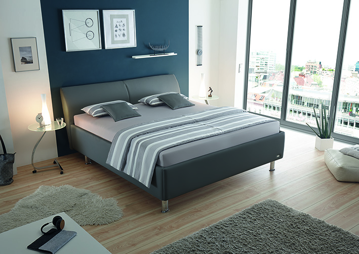 RUF Betten Polsterbett-Gestell, ca. 180 x 200 cm in Stoff 6260 Leder grau
