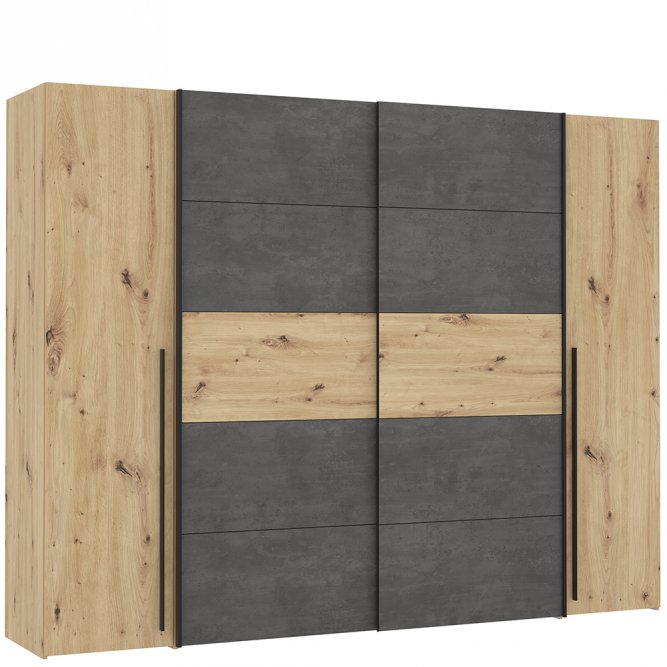 Forte Möbel Schwebetürenschrank NARAGO in Artisan Eiche/Betonoptik dunkelgrau