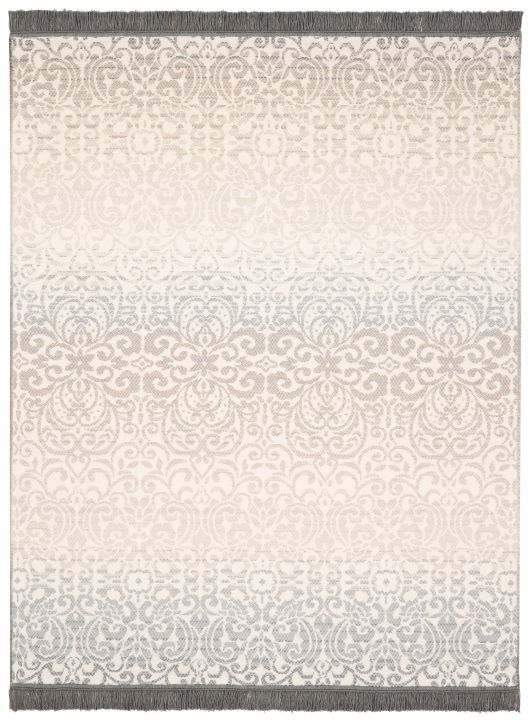Biederlack Decke ca. 150x200cm in Farbe Arabesk, Teppich, Orientalisch, Jacquard, Grau-Beige, Fransen