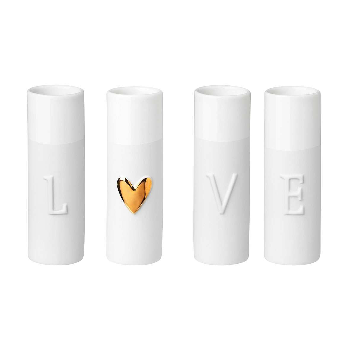 Vasenset 4-tlg. LOVE in Farbe weiß Vasenset 4-tlg. LOVE in Farbe weiß, lipstick, lipstick holder, weiß, minimalistisch, herz akzent