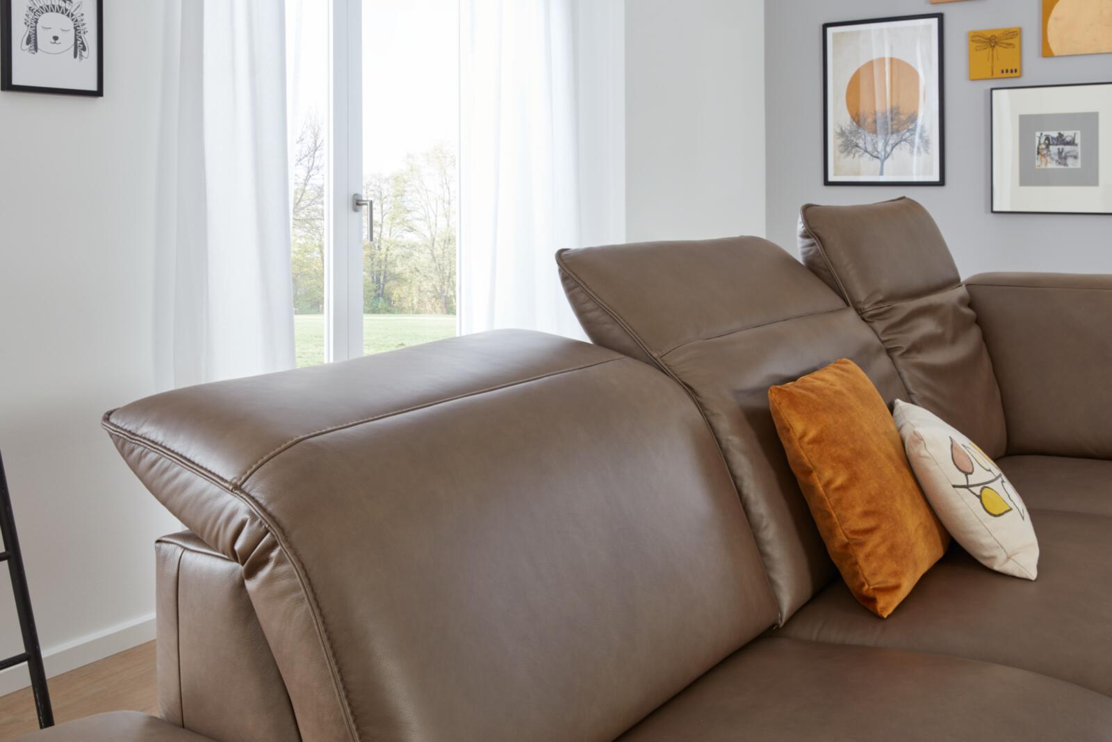 Modulmaster Polstergruppe MM-PN1137 ca. 297x245cm in Leder Cloudy stone, Sofa, Leder, Loungesofa, Braun, Kissen