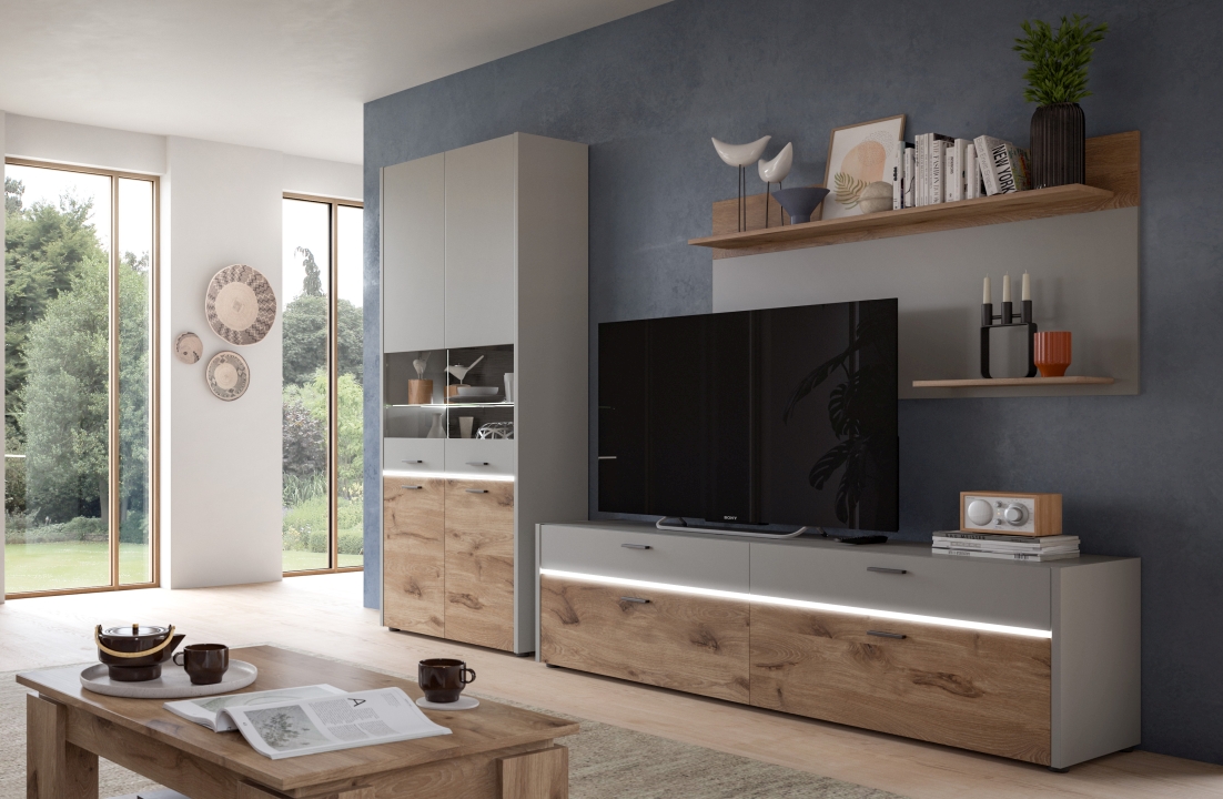 Xonox Home Wandboard CELINO in Front/Korpus hellgrau Nachbildung / Absetzung Nox Oak Nachbildung
