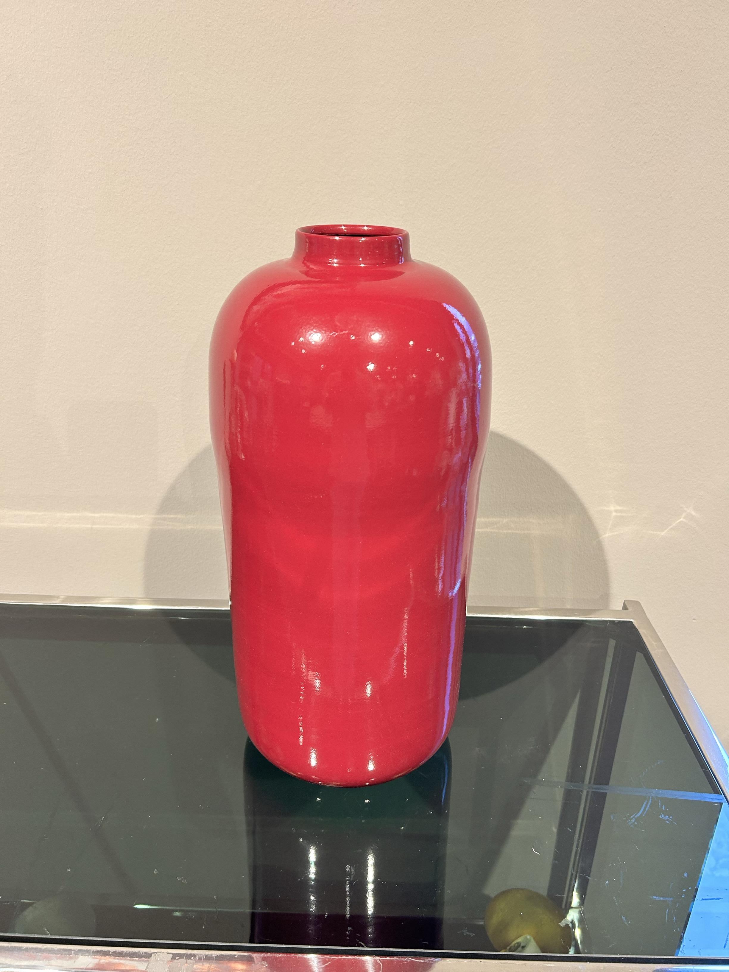 Vase Vase Metall Lila, Keramikvase, Rot, Glänzend, Zylindrische Form
