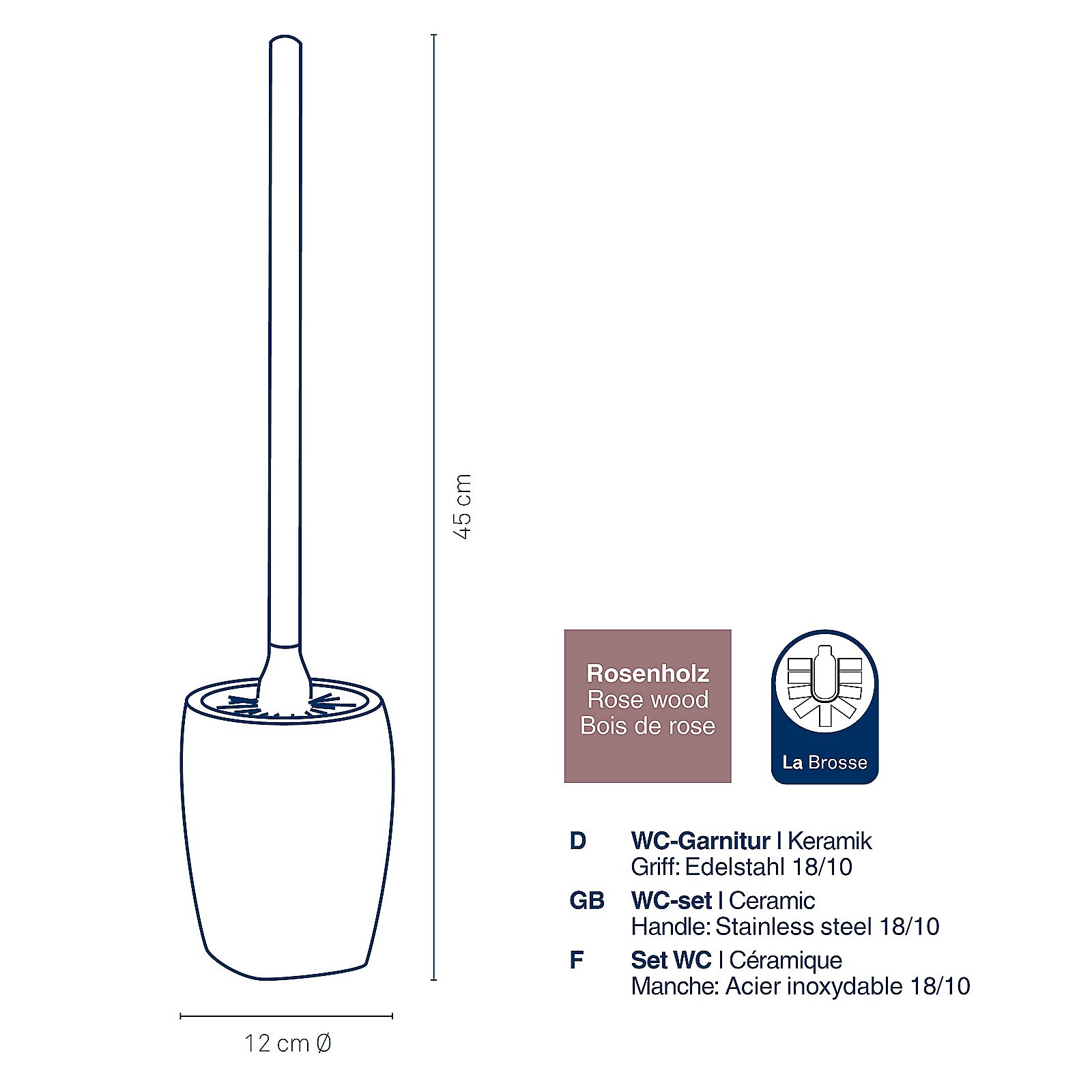 Kela WC-Garnitur Lindano rosenholz LANDORA in , Rauchrohr, Diagramm, Handlung, Pinsel, Besteck