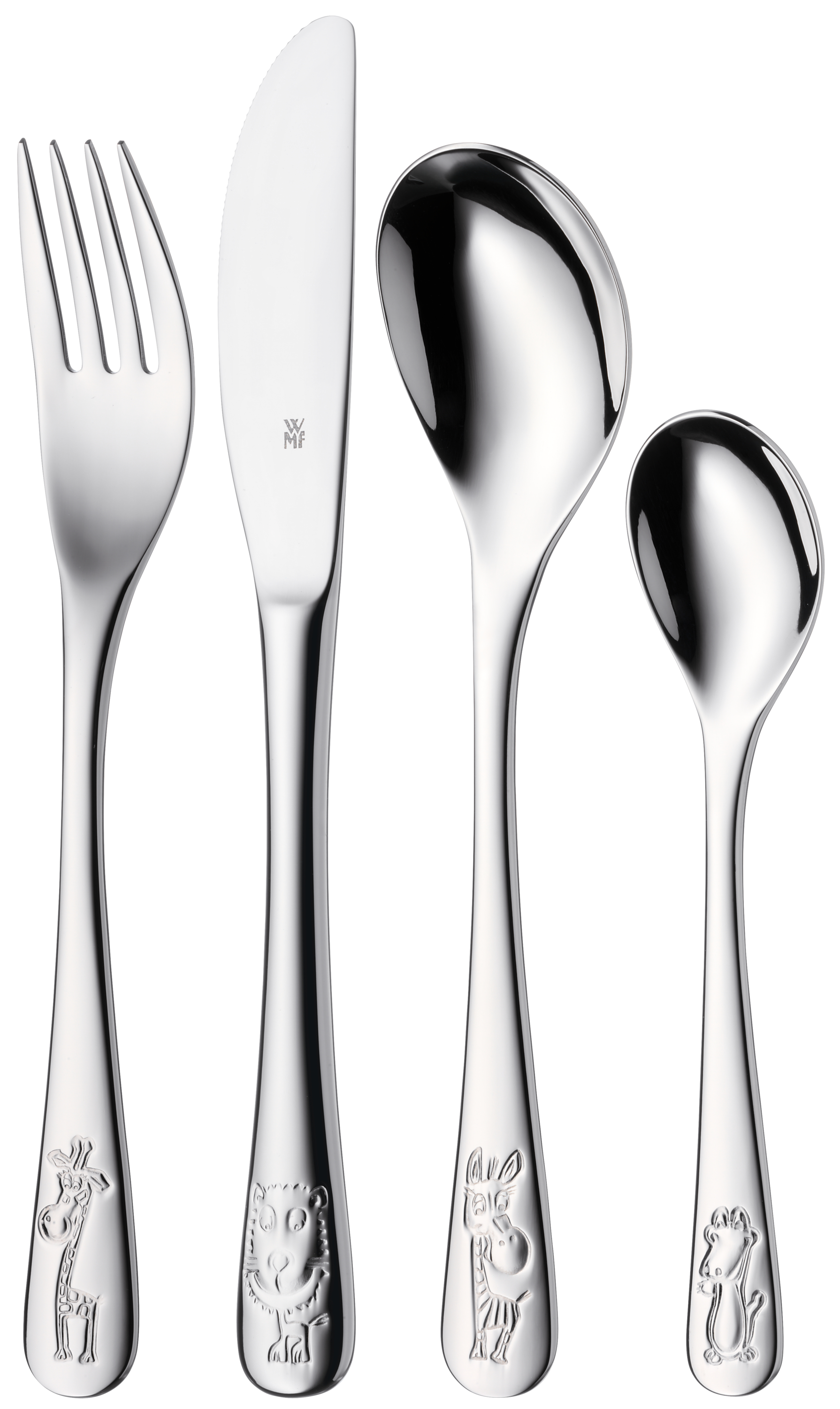 WMF Kinderbesteck-Set Safari, 4-teilig in poliertem Edelstahl WMF Kinderbesteck-Set Safari, 4-teilig in poliertem Edelstahl
