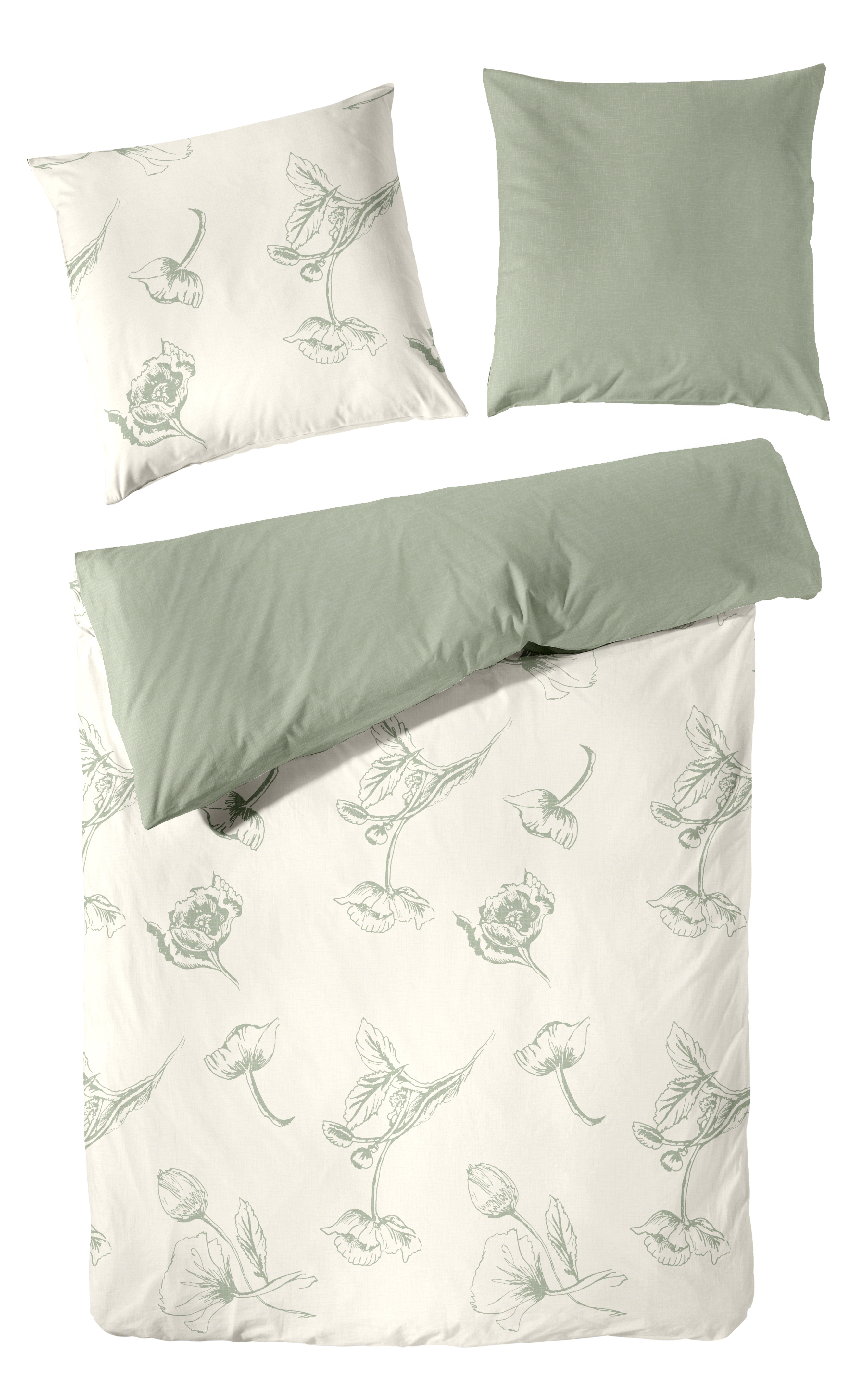 Hahn Haustextilien Halbleinen-Bettwäsche 155x220 ca. 155x220cm, Kopfkissen ca. 80x80cm in Farbe grün/weiß, Kissen, Dekoration für Zuhause, Leinen, Mobiliar