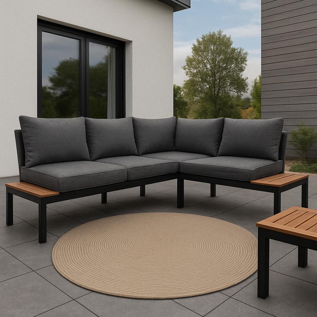 Golze & Söhne Teppich Paris in Farbe Beige, Gartenmöbel, Ecksofa, Gartensofa, Kissenauflage, Runder Teppich