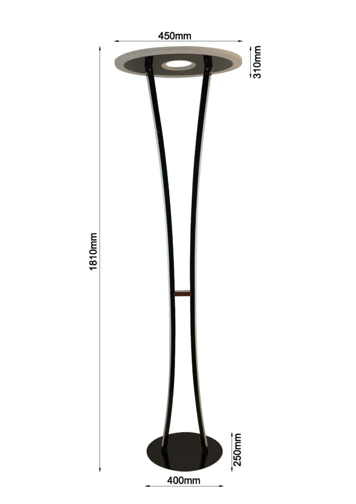 Global Technics LED-Stehleuchte ARNAS 1-flammig in Farbe schwarz, große Stehlampe, gekrümmte Beine, Metallbasis, runder Leuchter, Abmessungen 1810mm