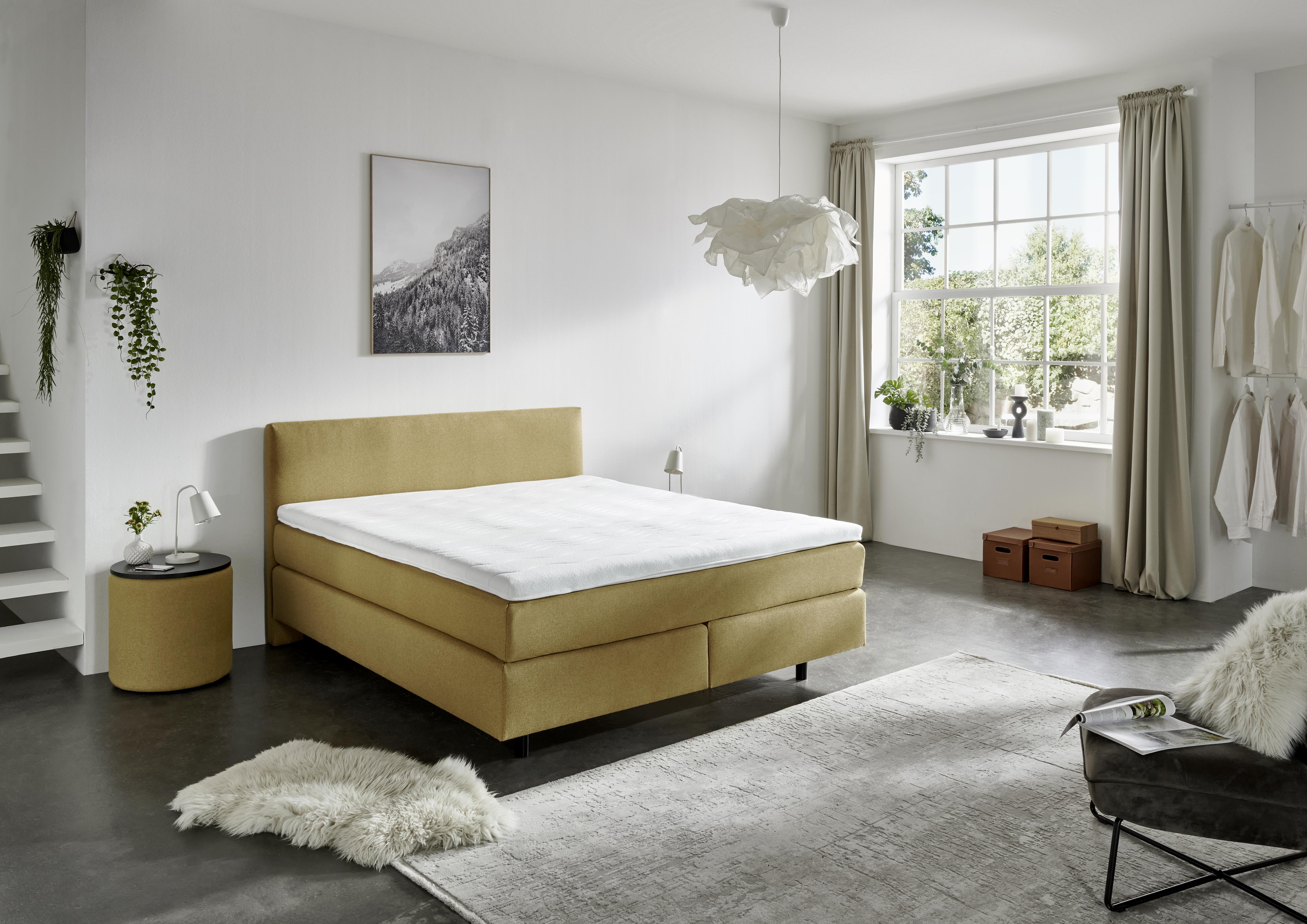 Modulmaster Boxspringbett OC-BX23163 Gelb, Bett, Kingsize-Bett, Beigees Bettgestell, Minimalistisch, Neutrale Farben