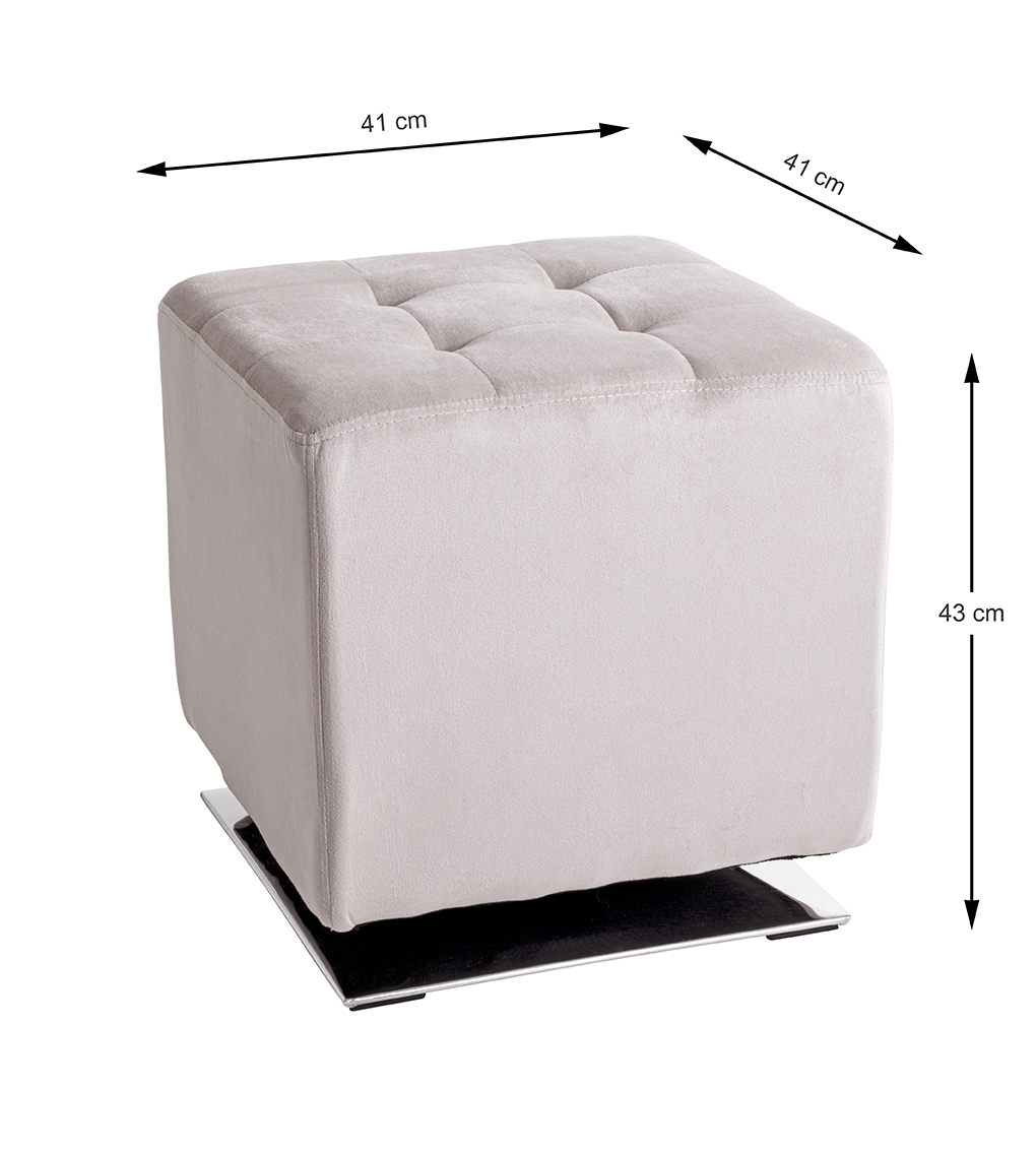 Haku Möbel Hocker BETO 2 in Farbe Chrom, Kaschmir, Hocker, Samtbezug, Kubus, Pouf, Bezug in Beige