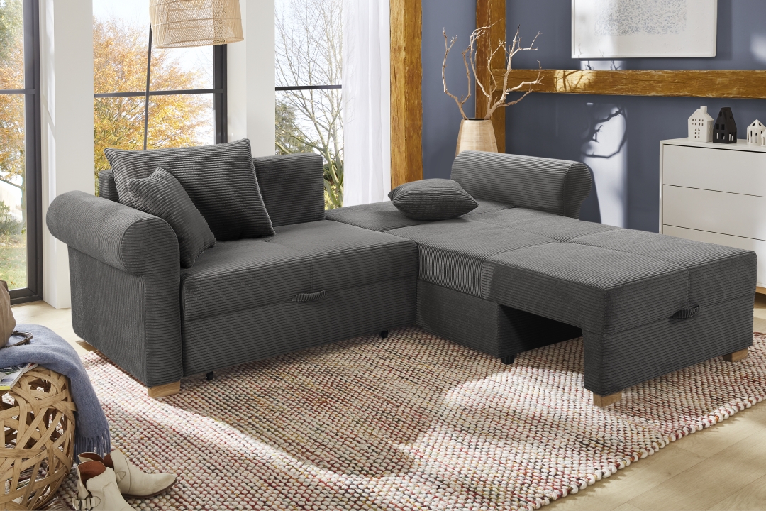 JOB Ecksofa LIST ca. 248x161cm in Stoff Cord grau