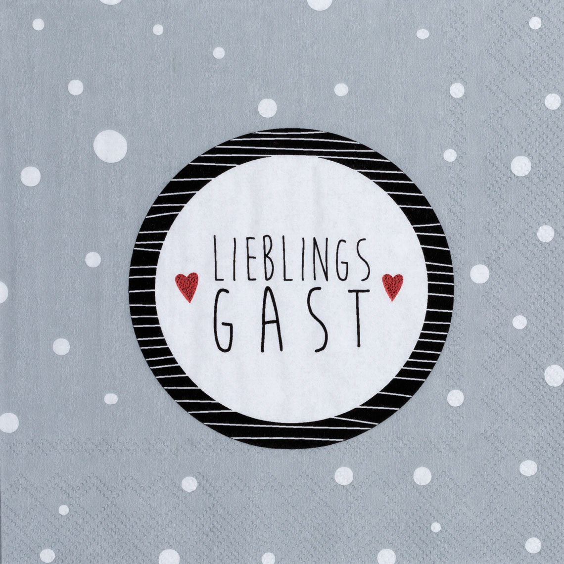 Serviette Lieblingsgast, untersetzer, rund, schwarz-weiß, herz, lieblingsgast