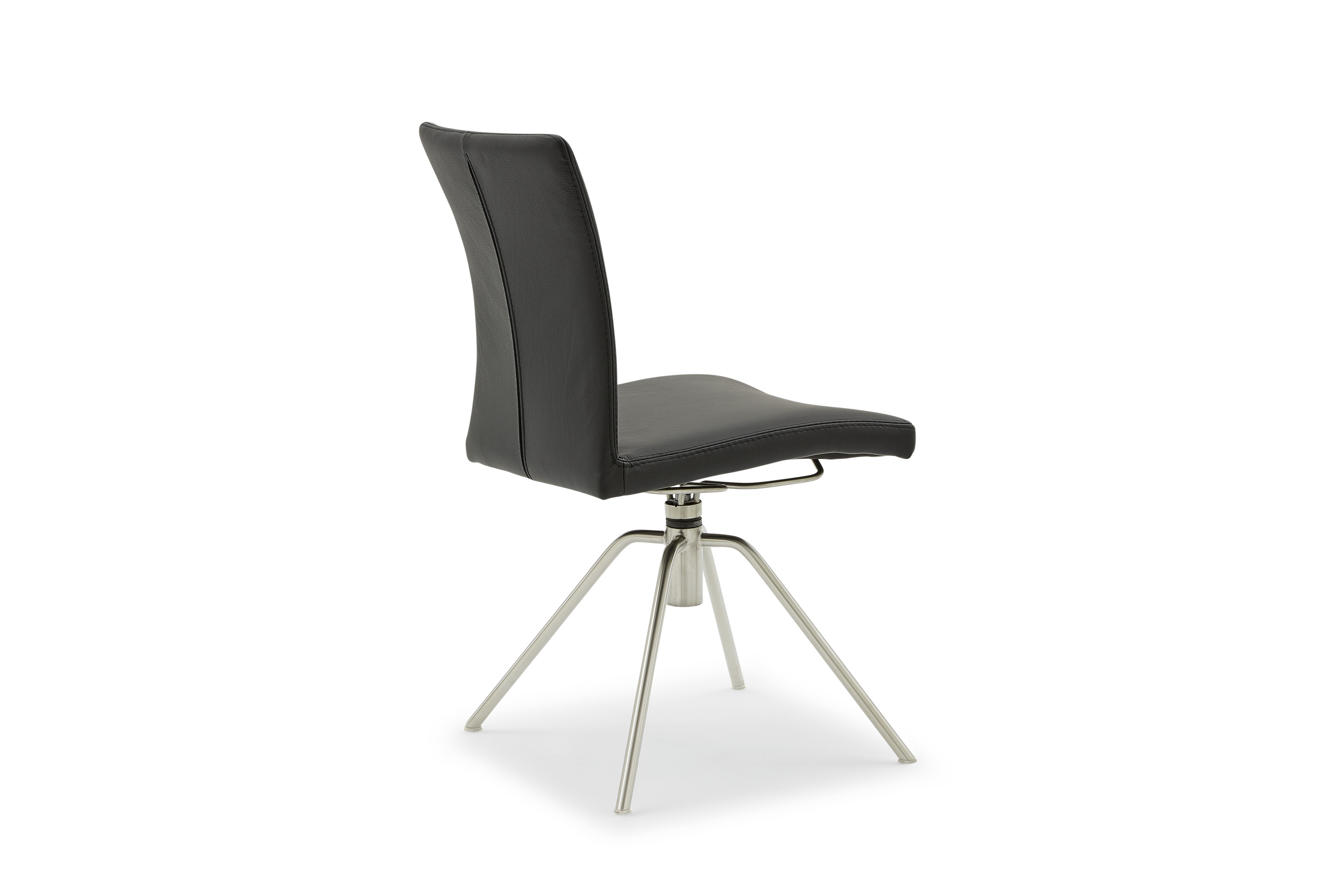 Musterring Stuhl Helmond, Leder Toledo nero, Gestell Edelstahl matt, frehbar, ca. B: 52 H: 91 T: 58 cm