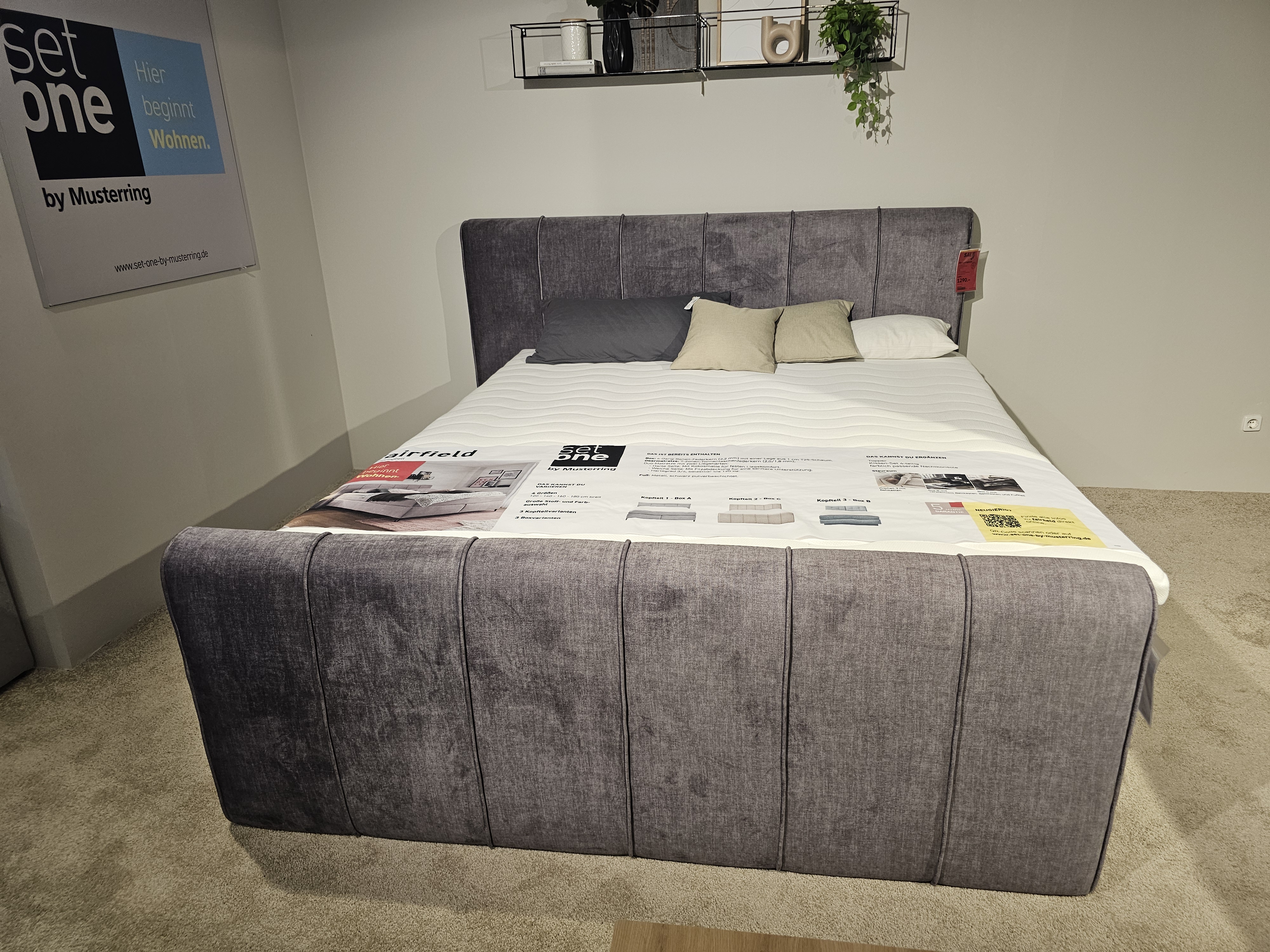 Set One by Musterring Boxspringbett Fairfield ca. 180x200cm Grau, Bett, Sofabett?, Bettgestell, Grau, Kopfteil