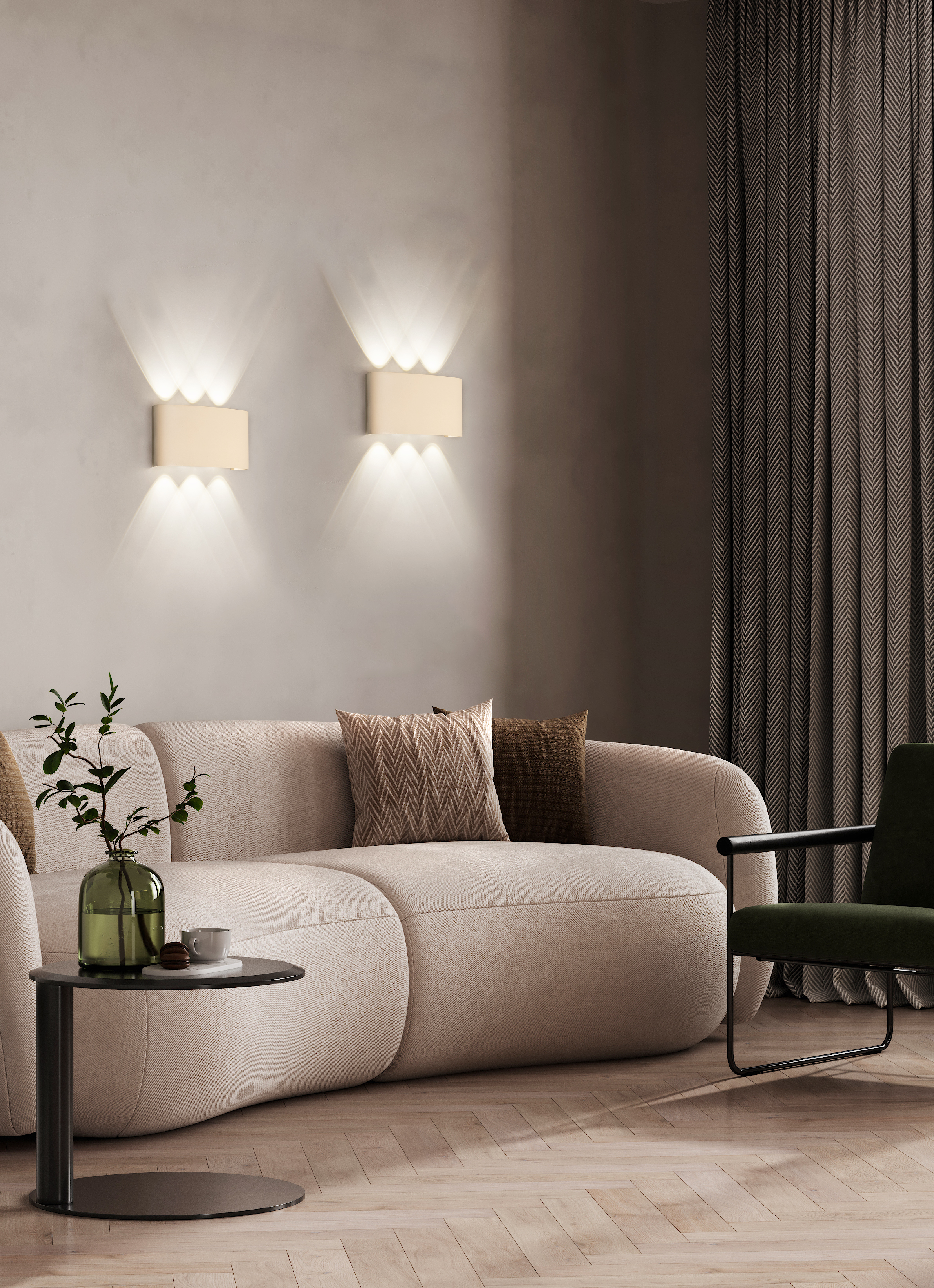 Fischer & Honsel LED-Wandleuchte BERLIN 6-flammig in Farbe Metall sandfarbig/Acryl satiniert