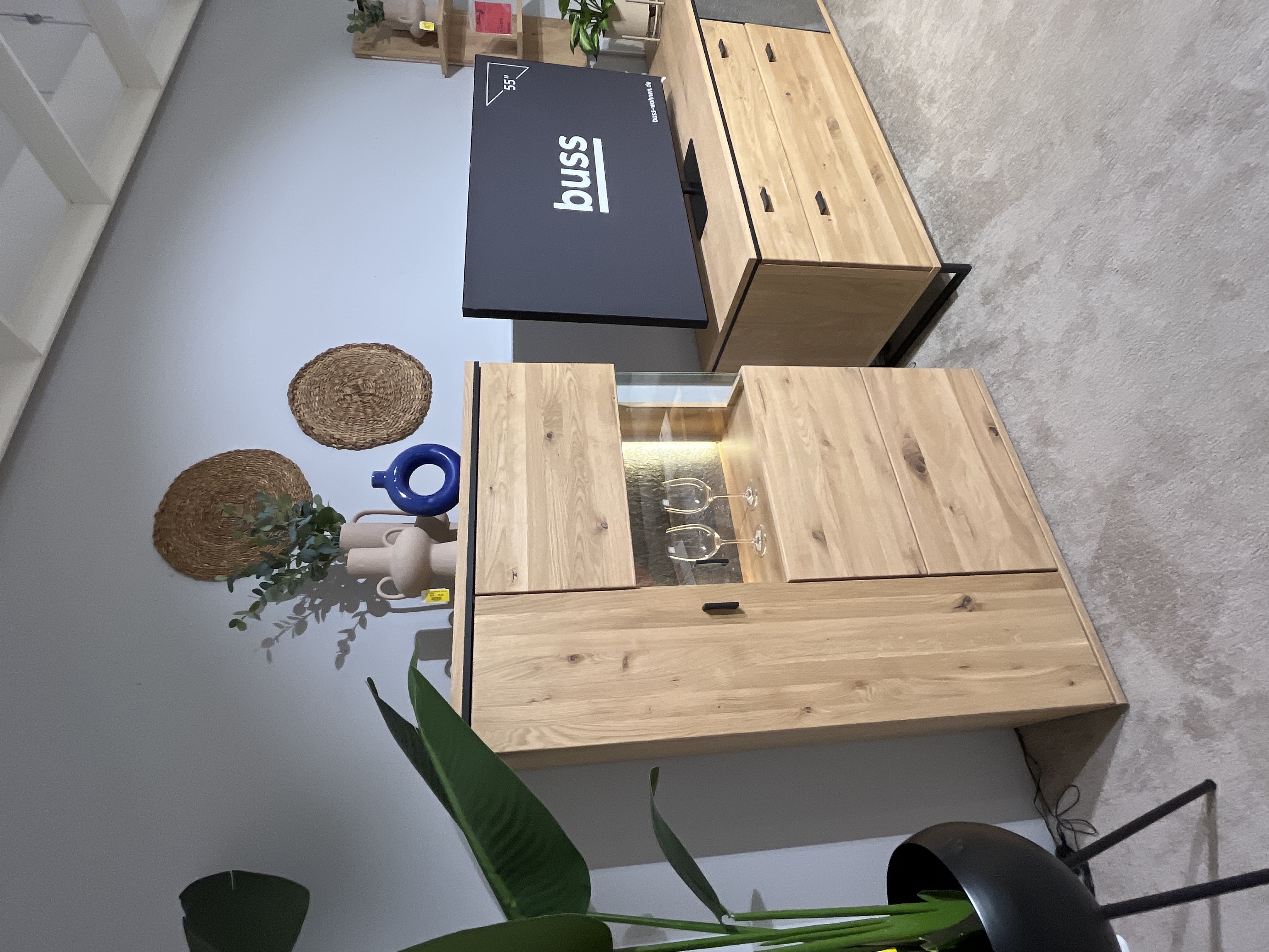 Wohnkombination TUNIS ca.B340 H189 T50 cm in Asteiche furniert/Lamelle, Wohnzimmerschrank, Vitrine, Holzoptik, Glasregal, Beistelltisch