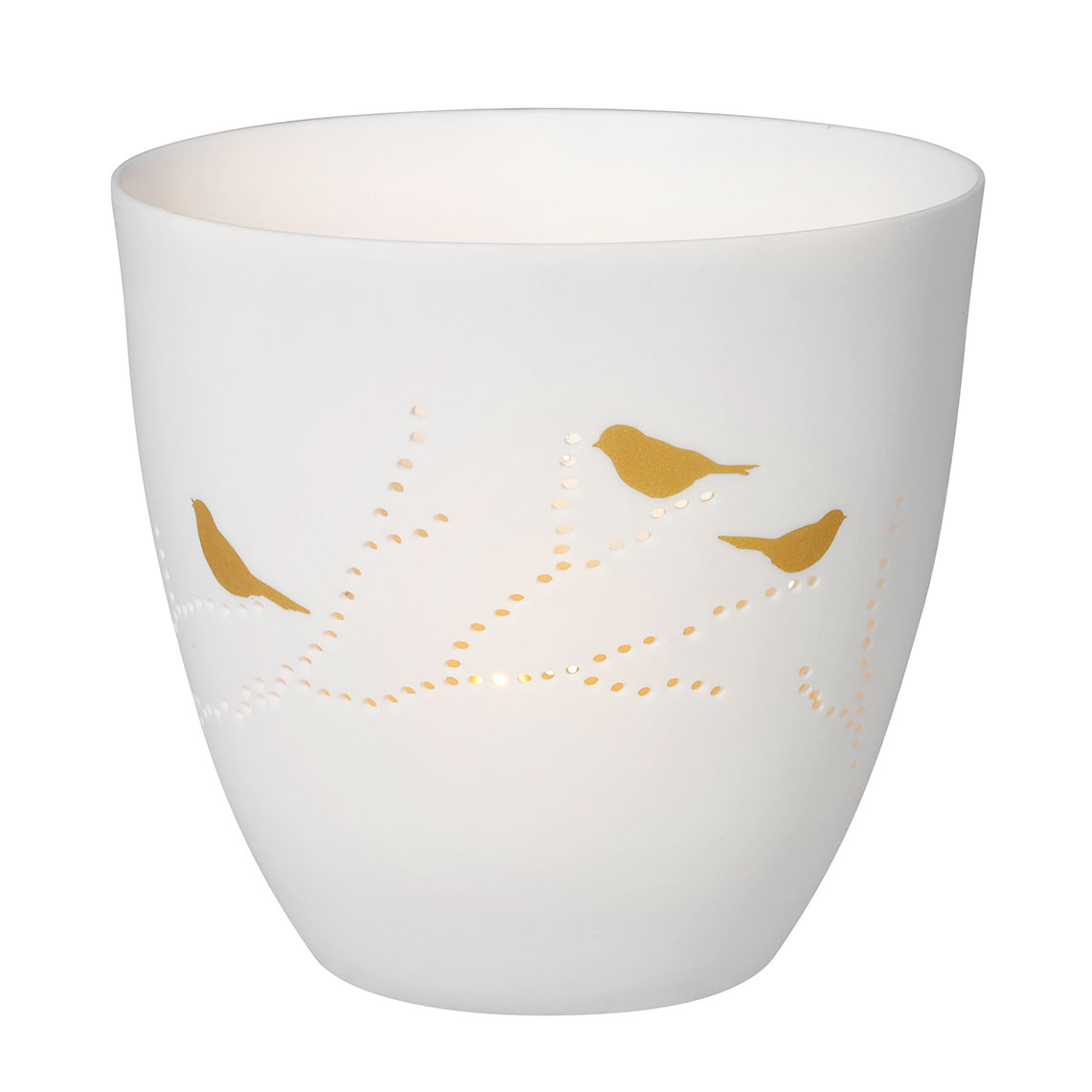 Poesielicht VÖGEL in Farbe weiß, 陶瓷杯, 白色, 花纹, 金色鸟, 透光点状装饰