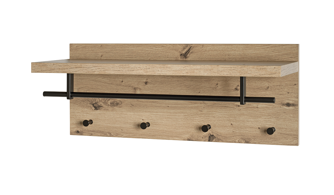 Wandgarderobe in Mehrfarbig, Holzleiste, Kleiderhaken, Wandboard, Garderobenleiste, Metallstange