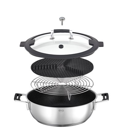 Rösle Dampfgarer mit Deckel 28cm SILENCE PRO Rösle Dampfgarer mit Deckel 28cm in Farbe Edelstahl, Grillkorb, Dampfabdeckung, Kochpfanne, Grillset, Kochgeschirr