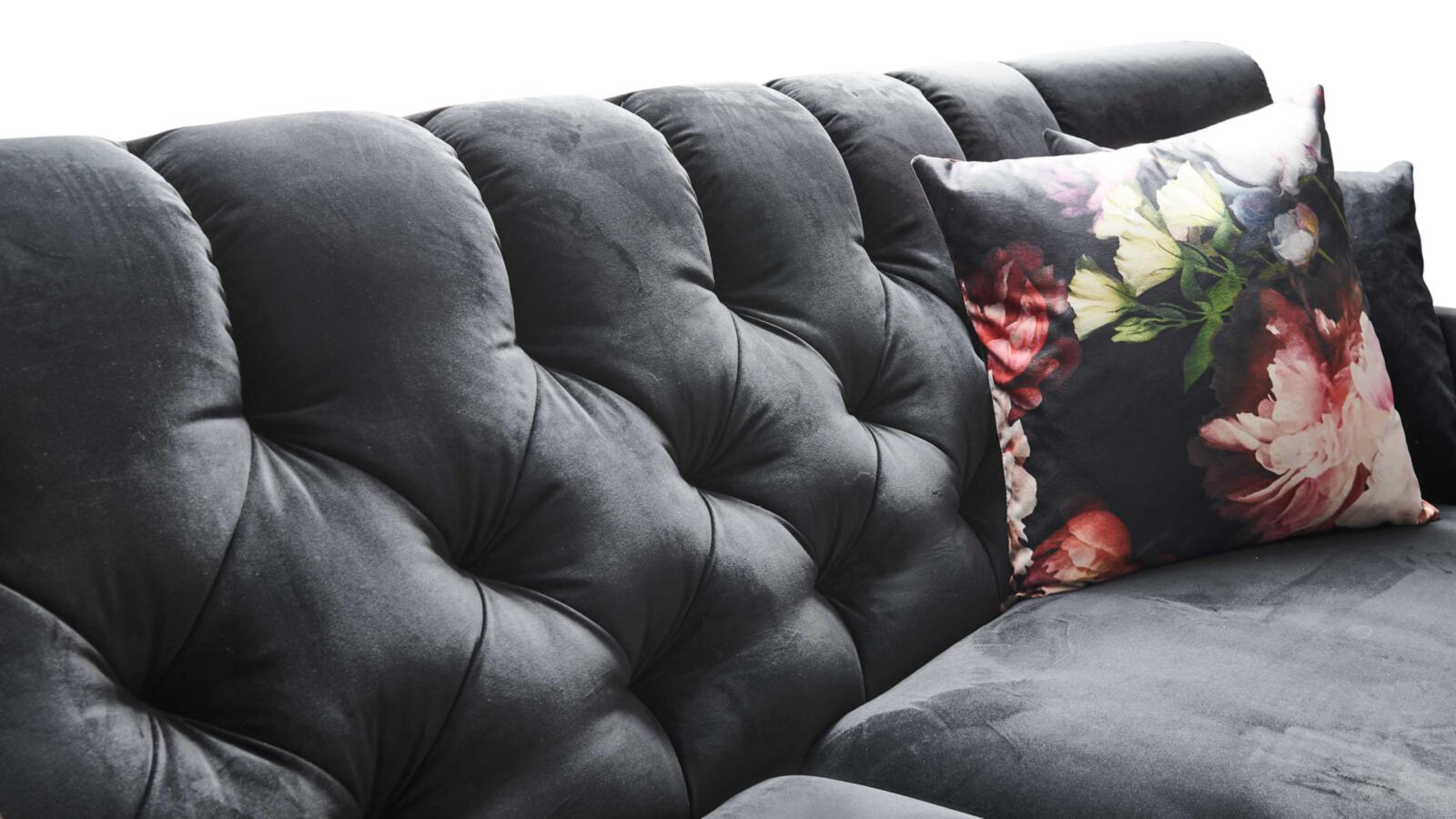 Sofa 2-sitzig SIXTY in Stoff Velvet black, Kissen, Dekoration für Zuhause, Couch, Mobiliar, Kopfkissen