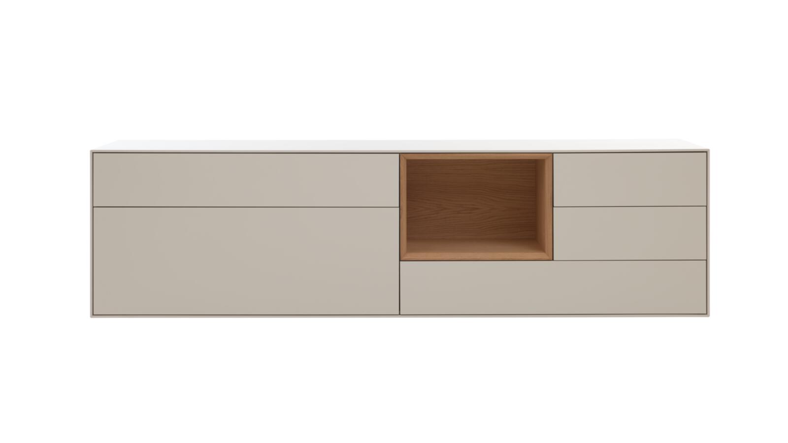 Interliving Sideboard IL-2034 in Pastellsand matt lackiert/Eiche furniert, Sideboard, Fernsehschrank, Beige, Holz-Akzent, offenes Fach