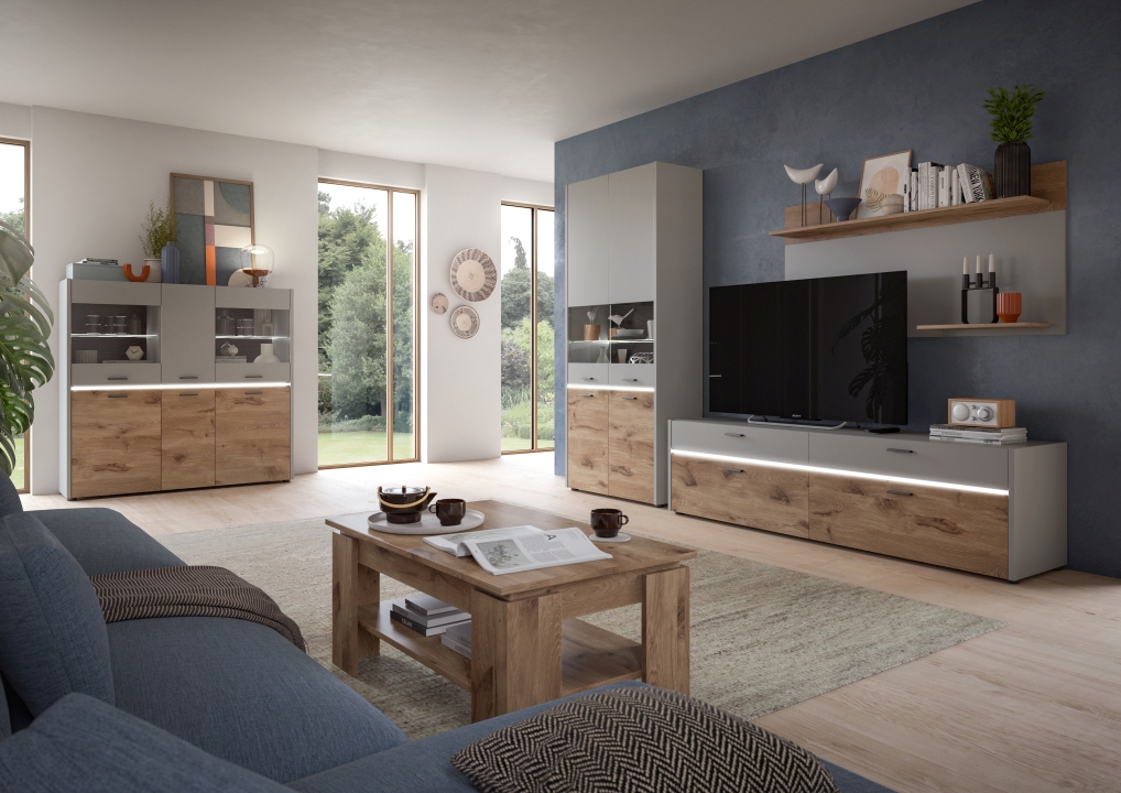Xonox Home Wandboard CELINO in Front/Korpus hellgrau Nachbildung / Absetzung Nox Oak Nachbildung