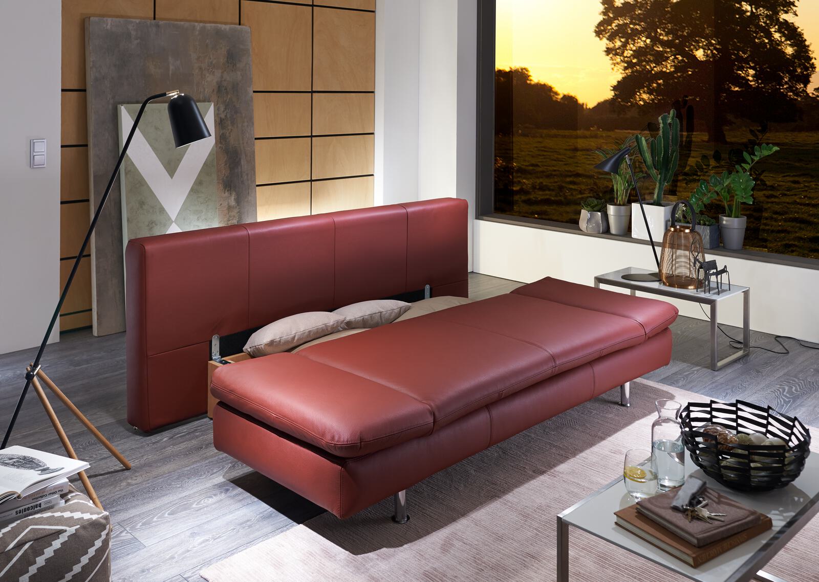 Restyl Schlafsofa MIA ca. 140x200cm in Leder weinrot