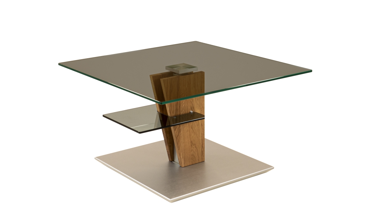 Vierhaus Couchtisch höhenverstellbar, ca. 70 x 70 x 47 - 65 cm in Wildeich geölt mit Parsolglasplatte